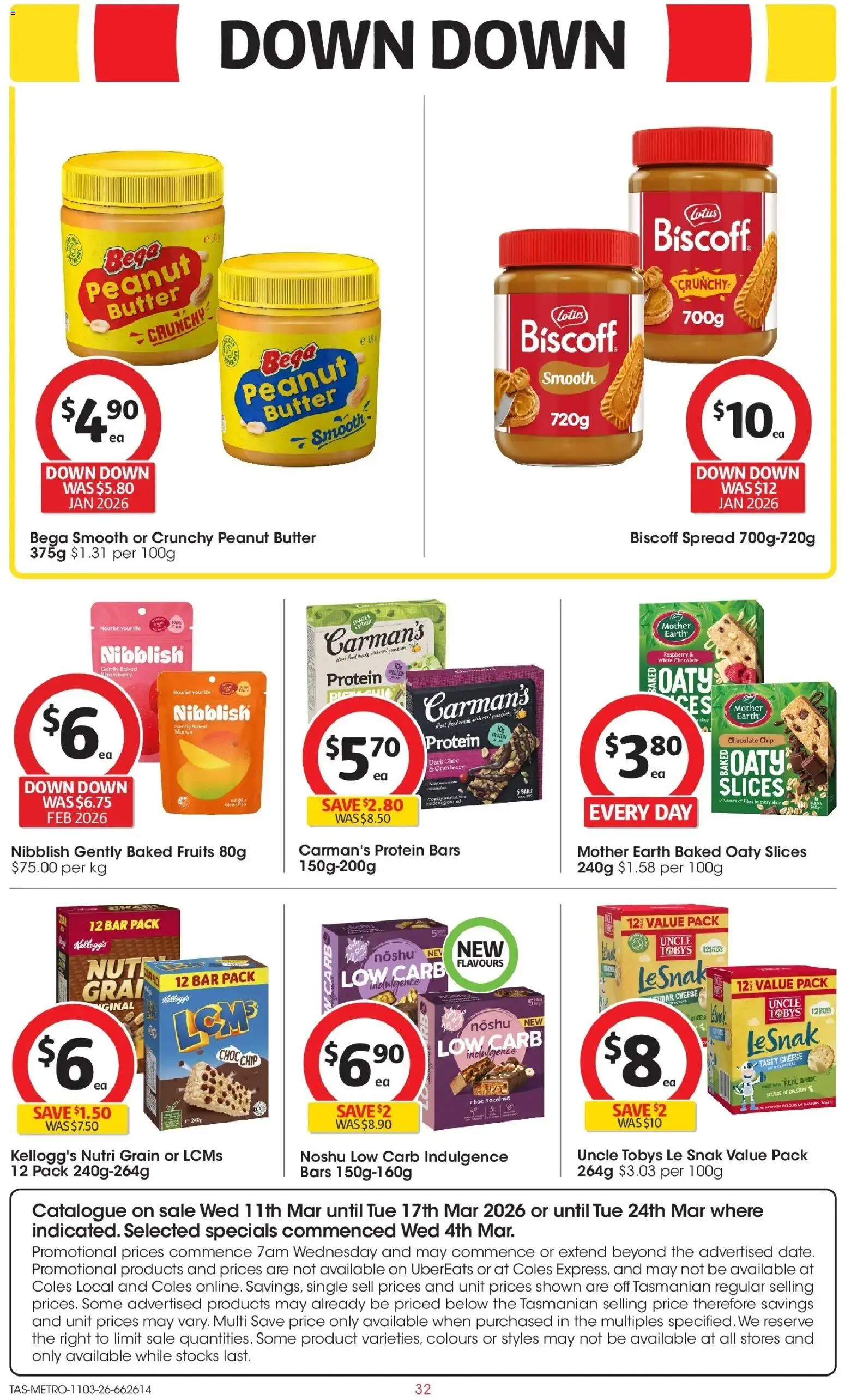 Coles catalogue - valid from 11.03.2026 | Page: 32 | Products: Crackers, Cheese, Chocolate, Sugar