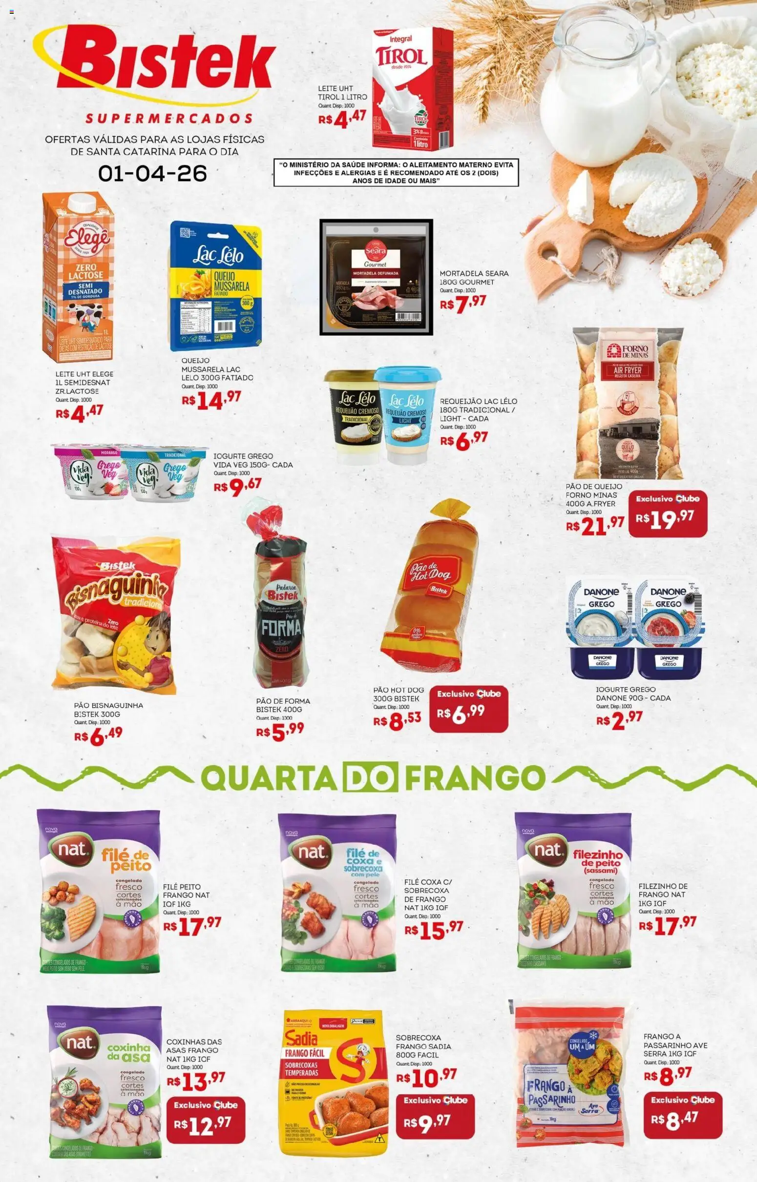 Bistek Supermercados Folheto - válido de 01.04.2026 | Página: 1 | Produtos: Forno, Air fryer, Requeijão, Iogurte grego