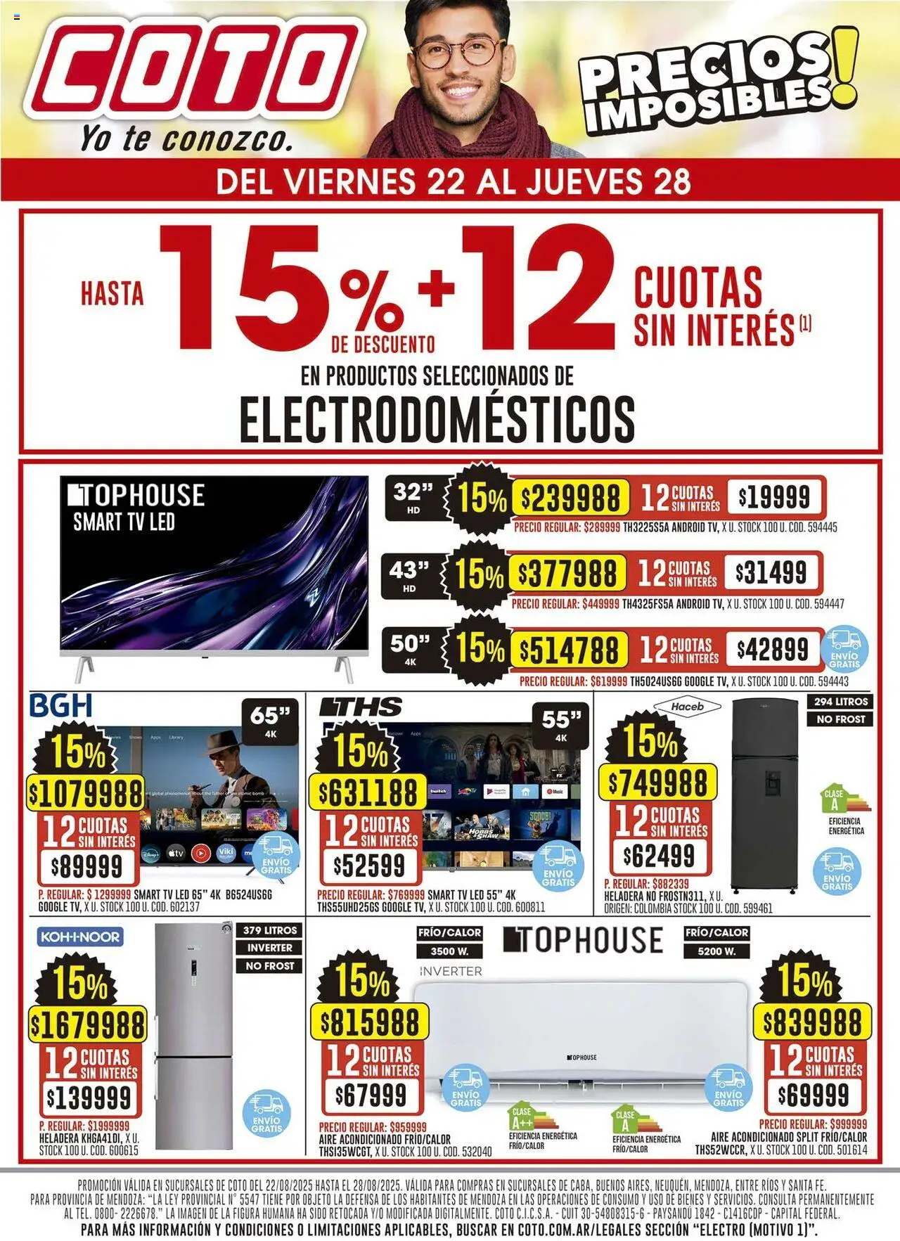 Coto ofertas electro │ válido desde el 22.08.2025 | Página: 1 | Productos: Aire acondicionado, Heladera, Té