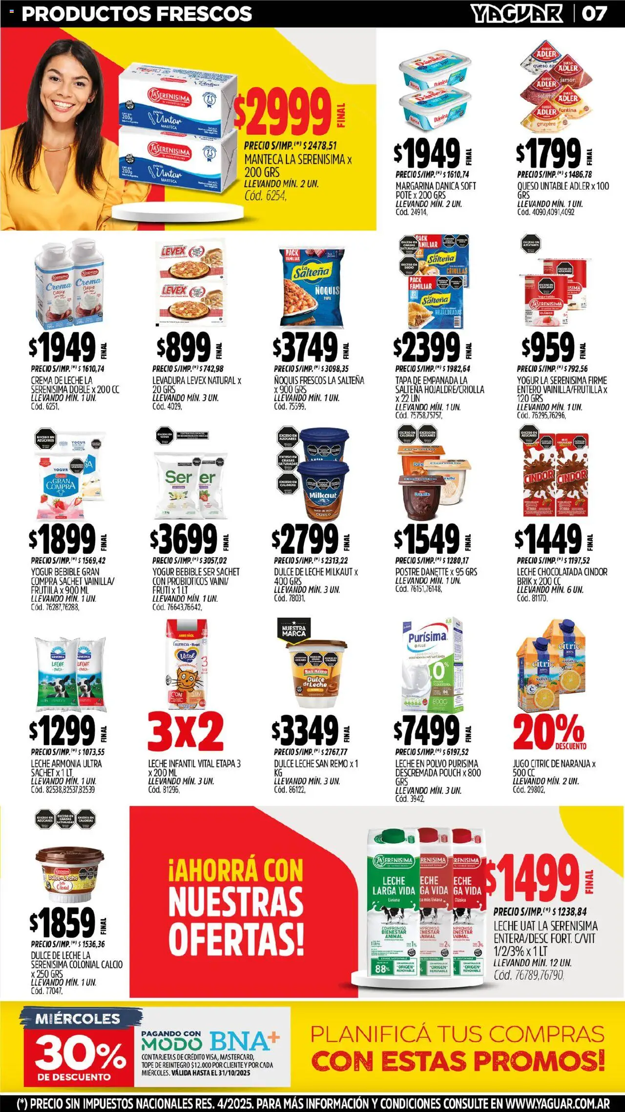 Yaguar catálogo - Jujuy │ válido desde el 13.10.2025 | Página: 7 | Productos: Crema de leche, Dulce de leche, Leche, Queso