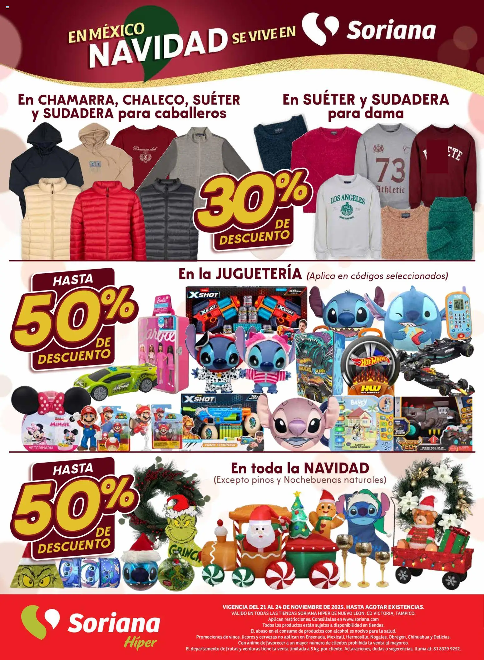 Nuevas ofertas de Soriana válidas en toda la República Mexicana desde el 21.11.2025. ¡Encuentra las mejores ofertas en Soriana - Fin de Semana Híper: Nuevo León, Ciudad Victoria y Tampico! | Página: 6 | Productos: Suéter, Sudadera, Shot