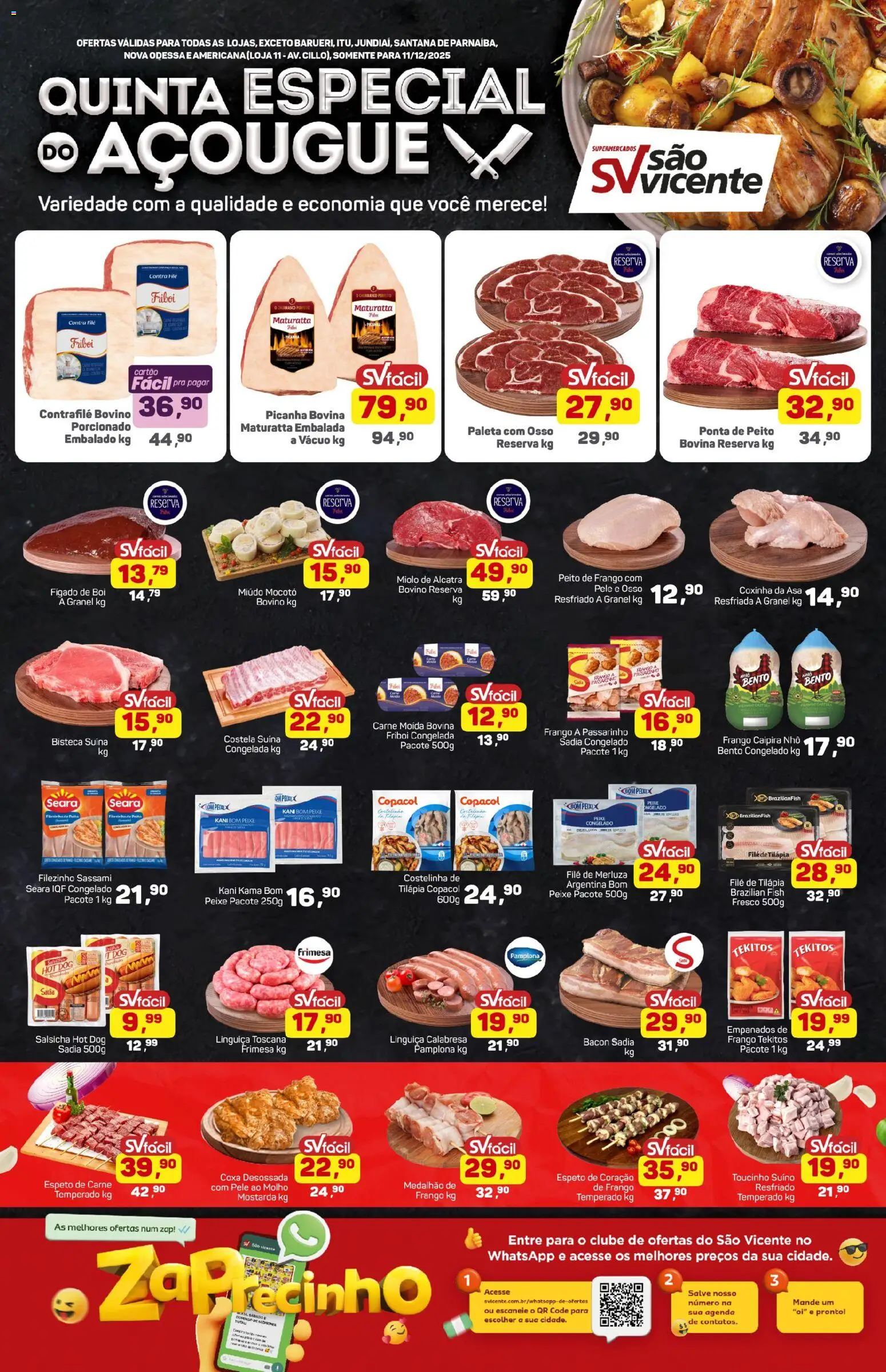 Supermercados São Vicente Folheto - válido de 11.12.2025 | Página: 1 | Produtos: Linguiça, Tilápia, Peixe, Frango