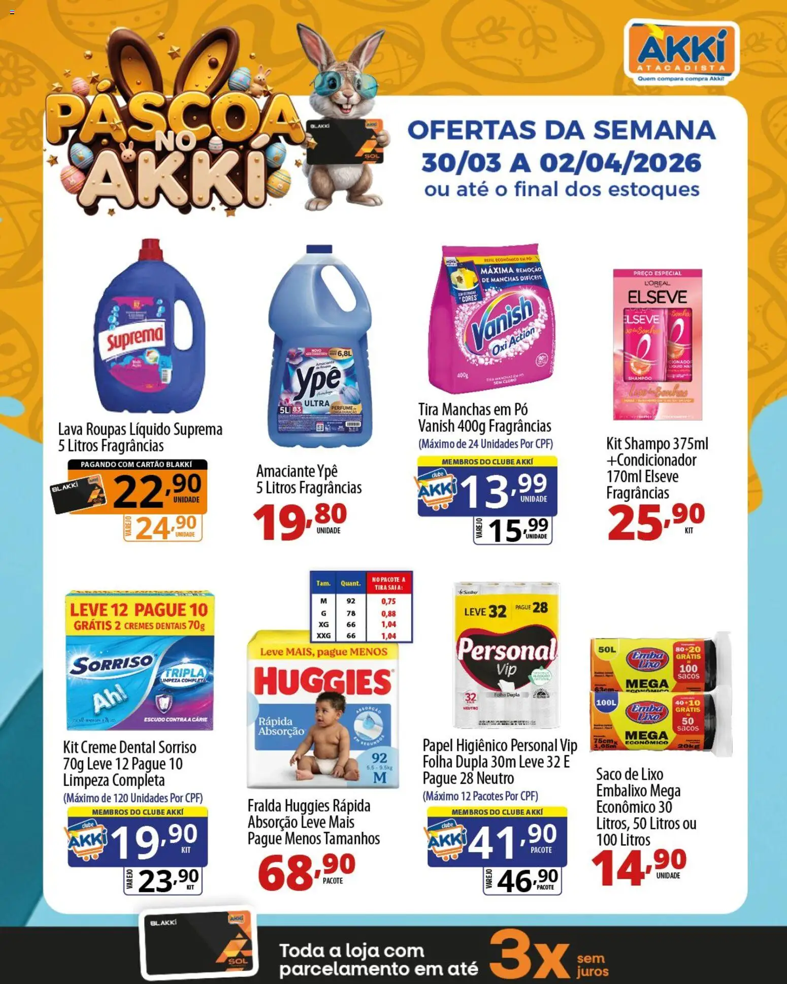 Akki Atacadista Folheto - válido de 30.03.2026 | Página: 1 | Produtos: Tira manchas, Roupas, Creme dental, Vanish