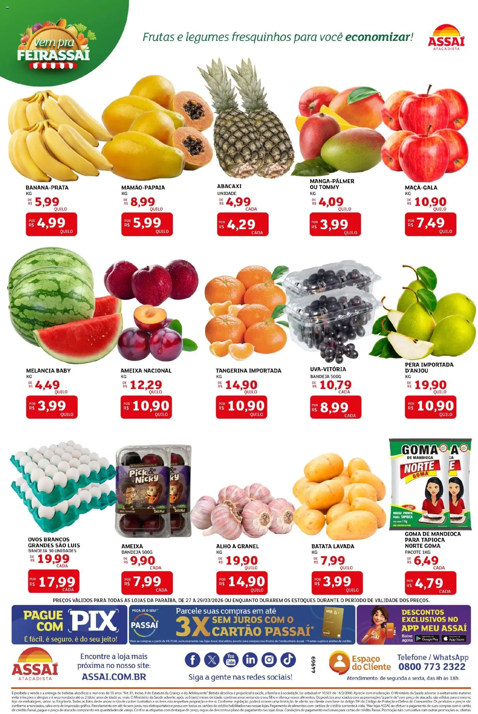 Assaí Atacadista Folheto - válido de 27.03.2026 | Página: 3 | Produtos: Melancia, Pneus, Mel, Telefone