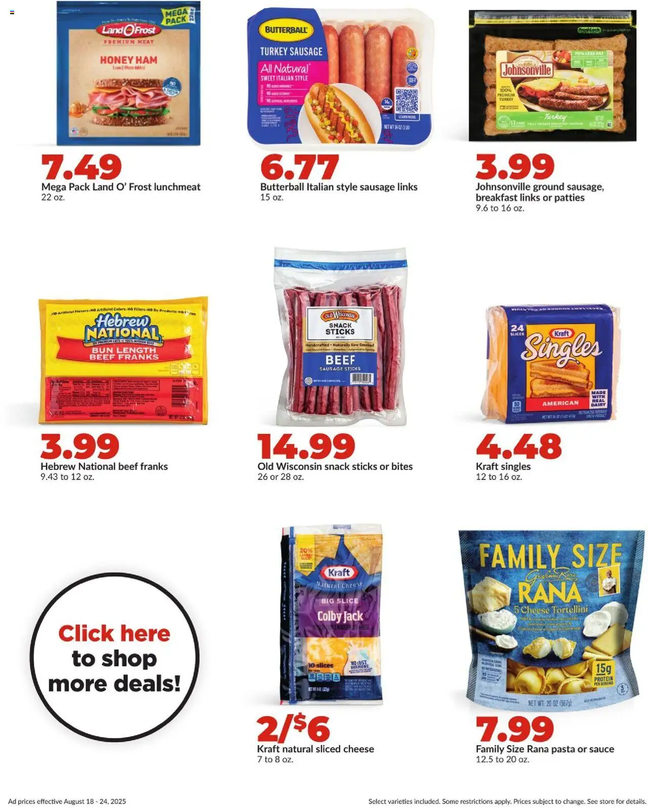 HyVee Weekly Ad - valid from 18.08.2025 | Page: 10 | Products: Cheese, Ham, Sauce, Sausage
