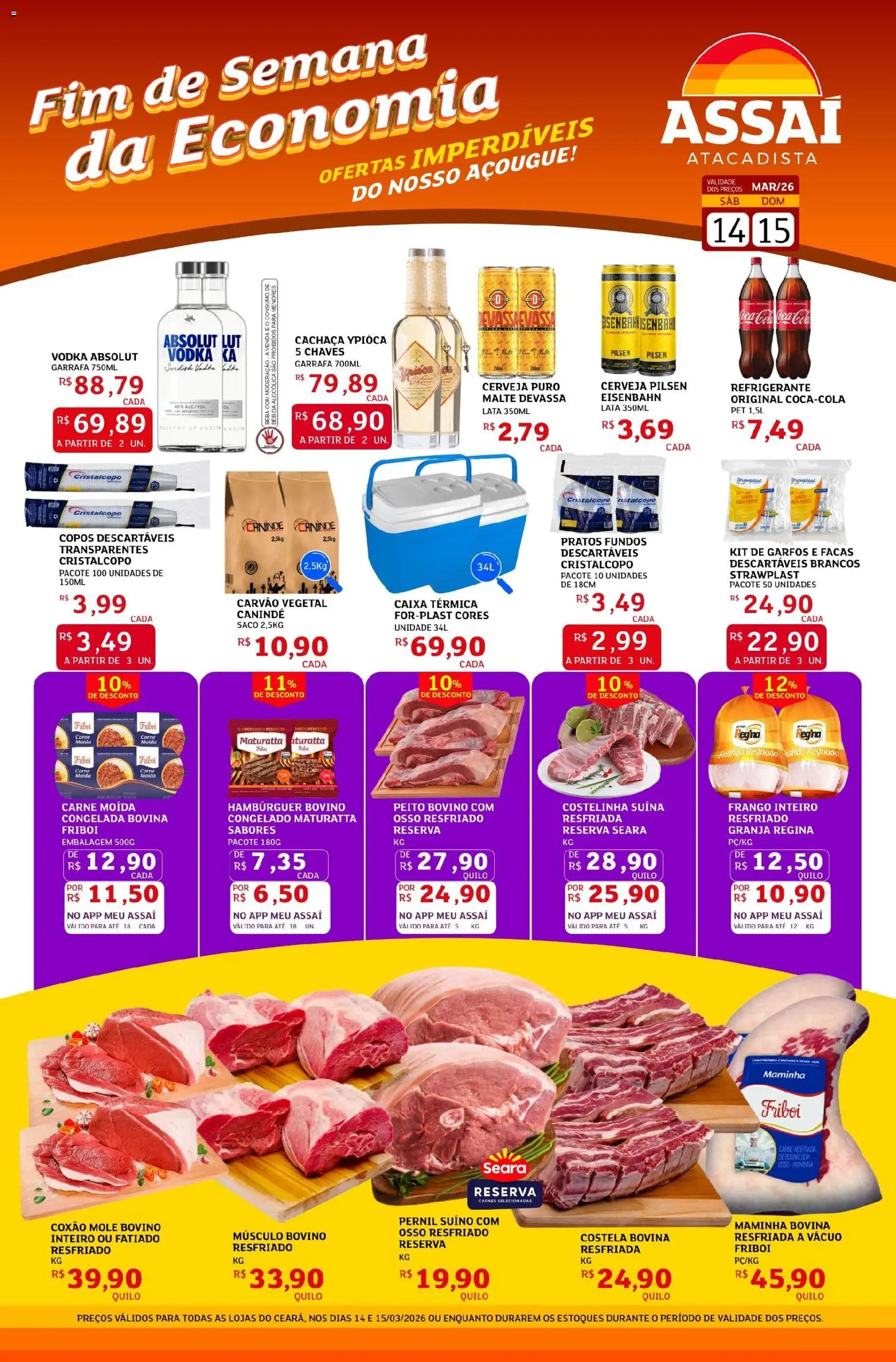 Assaí Atacadista Folheto - válido de 14.03.2026 | Página: 1 | Produtos: Cachaça, Caixa, Vodka, Carne moída