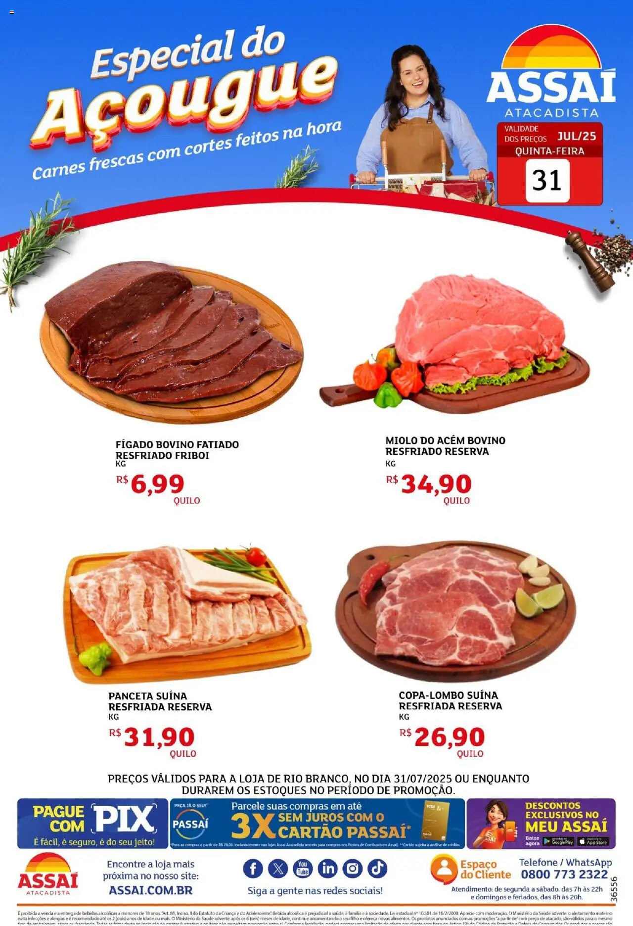 Assaí Atacadista Folheto - válido de 31.07.2025 | Página: 1 | Produtos: Acém, Bebida, Telefone