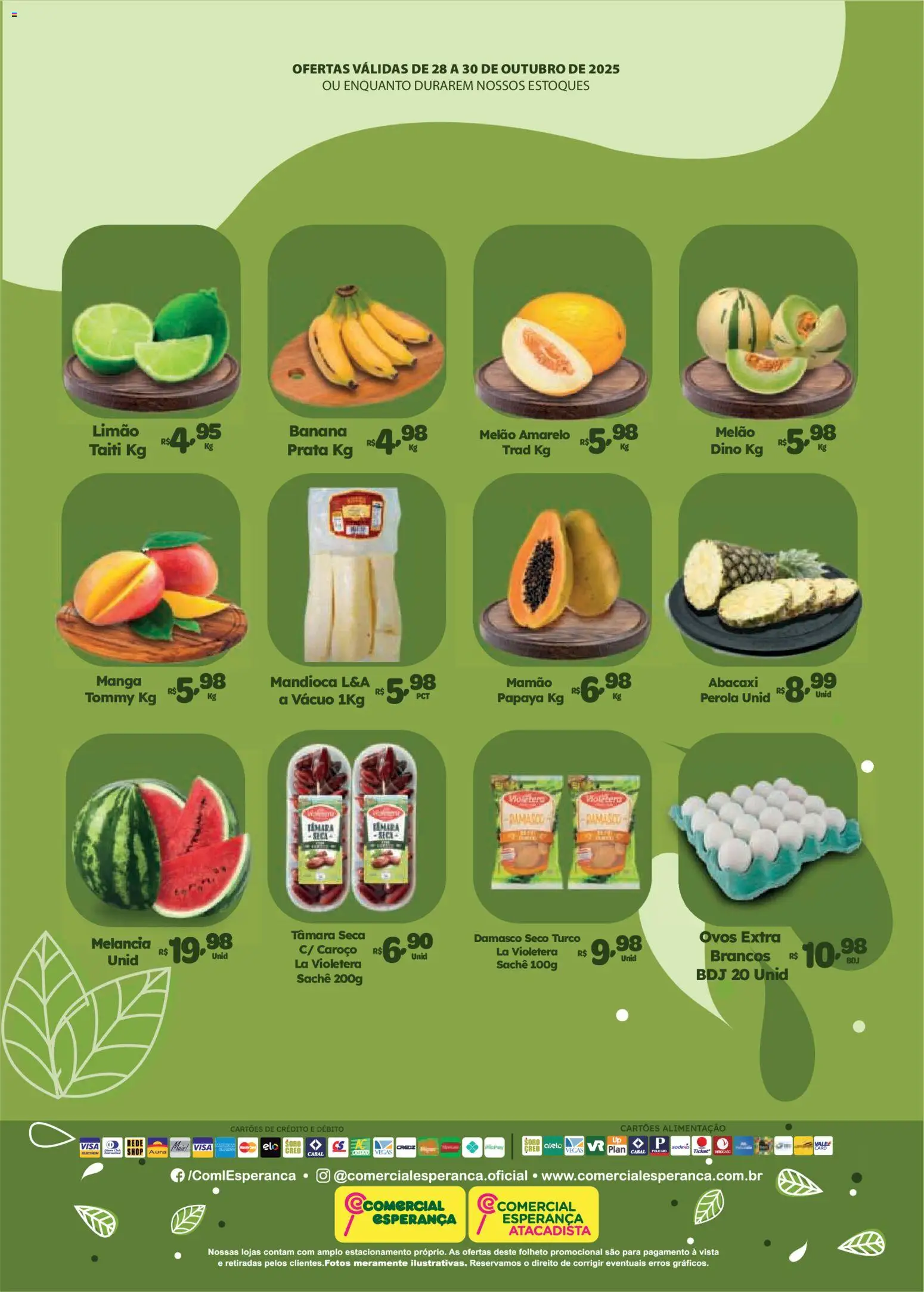 Comercial Esperança Folheto - válido de 28.10.2025 | Página: 2 | Produtos: Damasco, Melão, Mandioca, Mamão