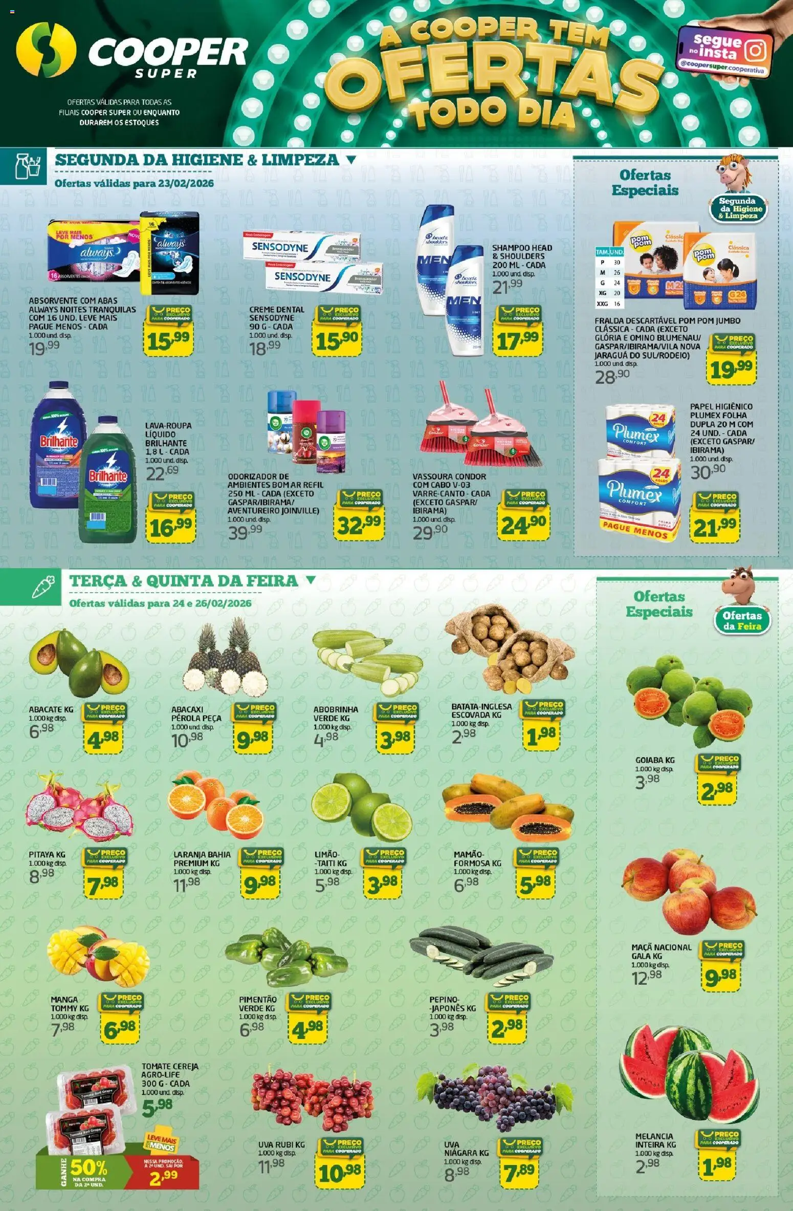 Cooper Folheto - válido de 23.02.2026 | Página: 1 | Produtos: Shampoo, Cereja, Abobrinha, Absorvente