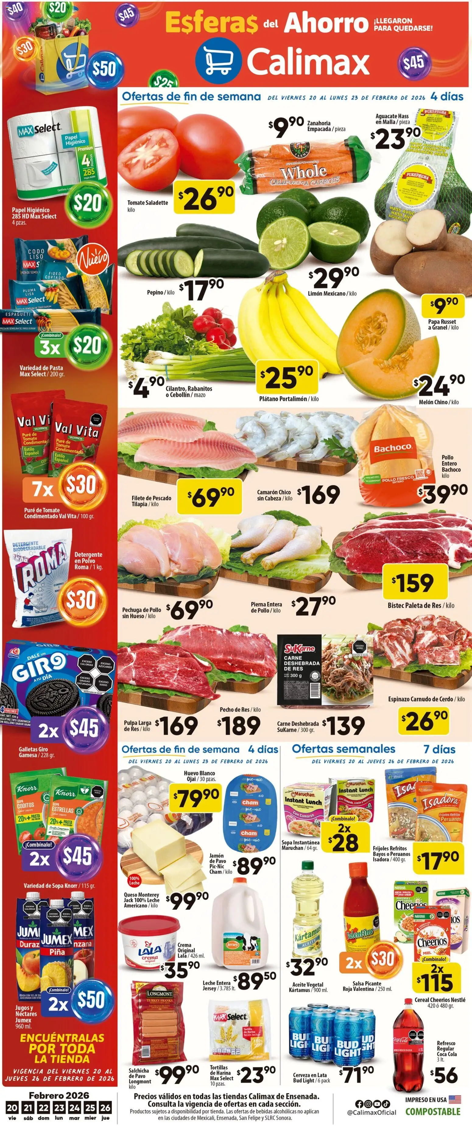 Nuevas ofertas de Calimax válidas en toda la República Mexicana desde el 20.02.2026. ¡Encuentra las mejores ofertas en Calimax folleto Ensenada! | Página: 1 | Productos: Crema, Res, Pasta, Zanahoria