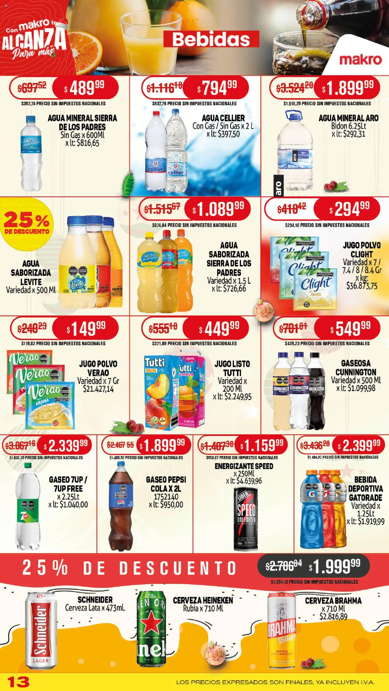 Makro ofertas │ válido desde el 18.12.2025 | Página: 13 | Productos: Polvo, Gaseosa, Jugo, Cerveza