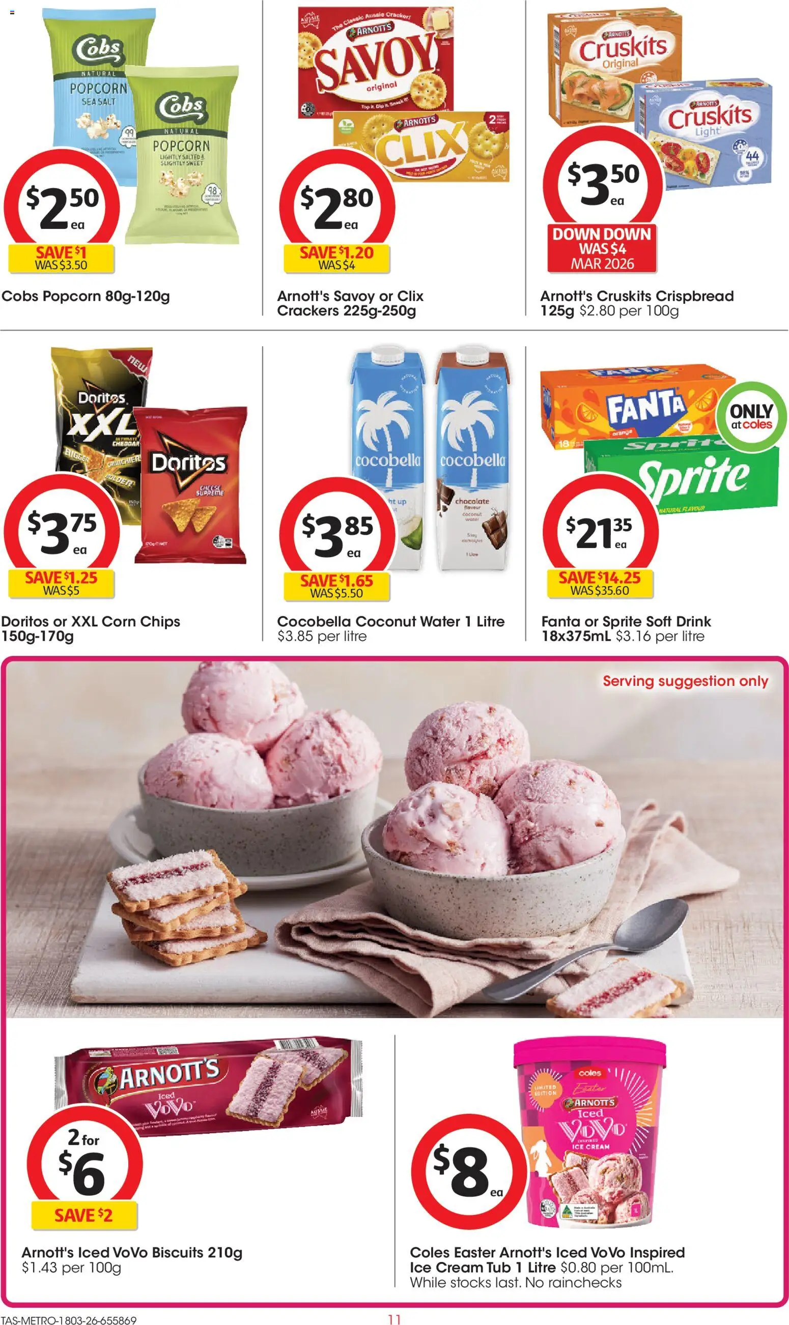 Coles catalogue - valid from 18.03.2026 | Page: 11 | Products: Chocolate, Chips, Popcorn, Water