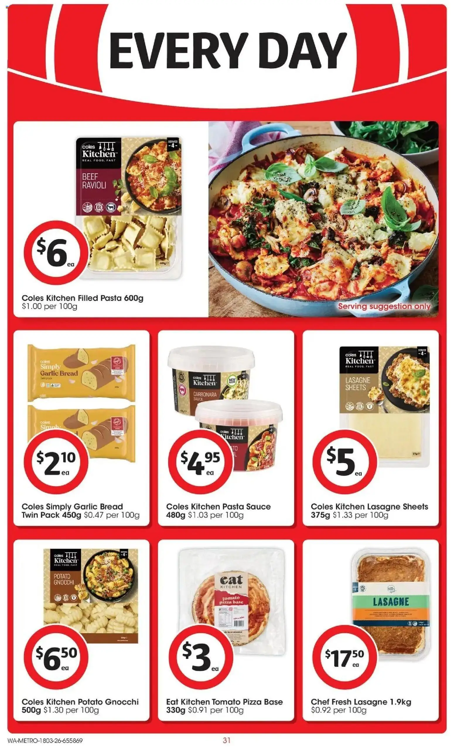 Coles catalogue - valid from 18.03.2026 | Page: 31 | Products: Bread, Pasta, Sauce, Garlic