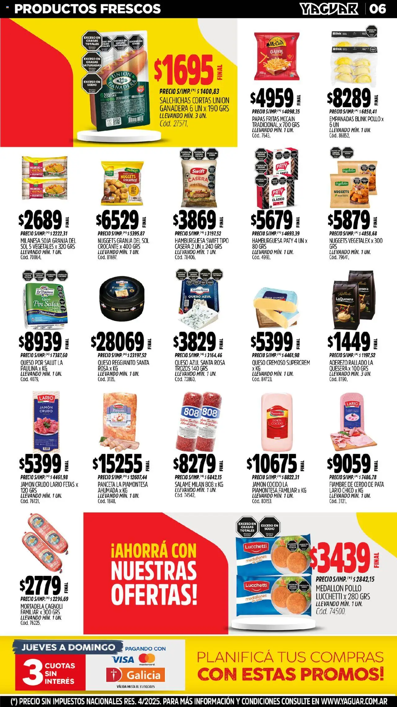 Yaguar - Parque Chacabuco │ válido desde el 13.10.2025 | Página: 6 | Productos: Pollo, Jamón crudo, Mortadela, Panceta