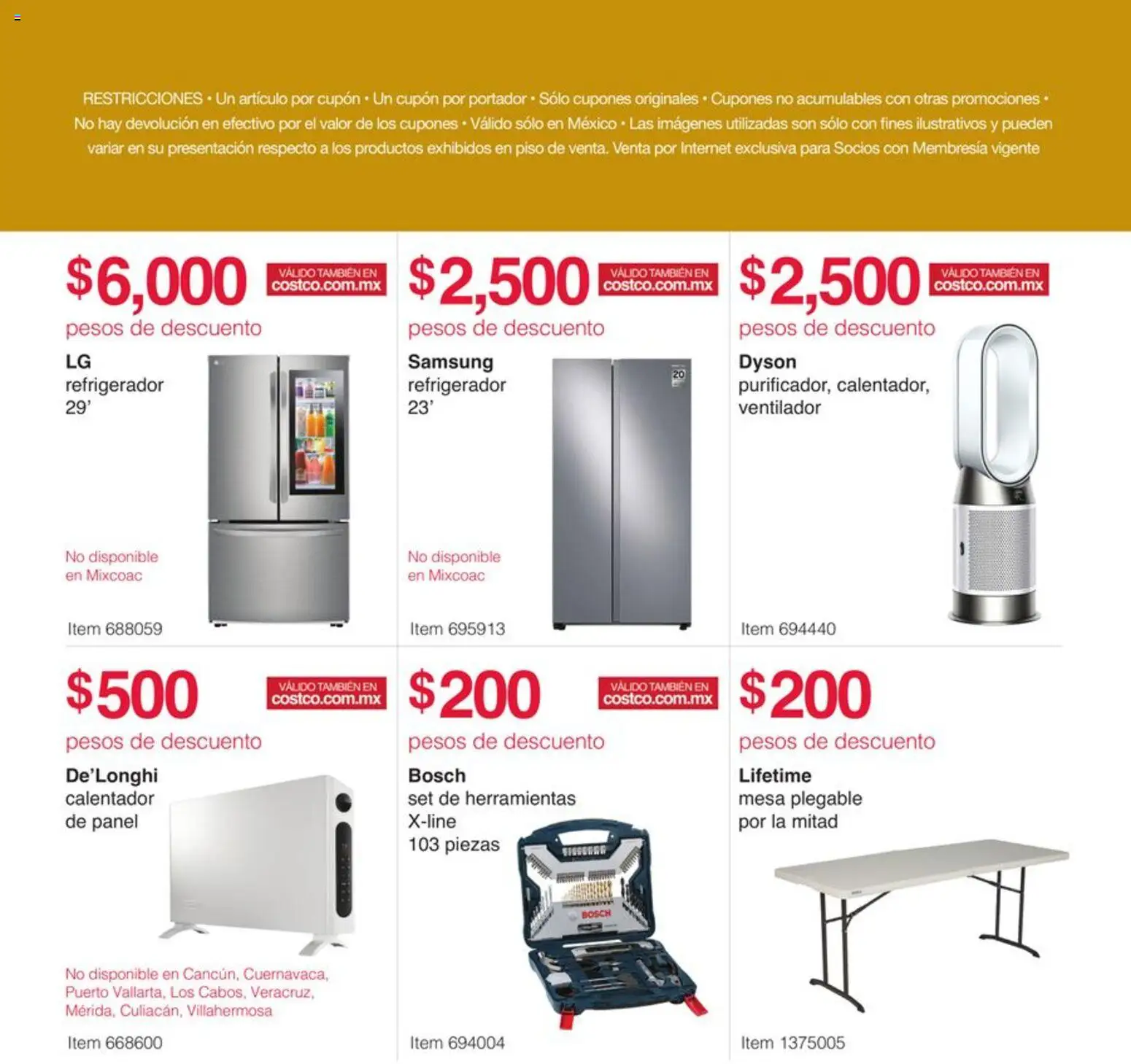 Nuevas ofertas de Costco válidas en toda la República Mexicana desde el 10.11.2025. ¡Encuentra las mejores ofertas en Costco catálogo Pre-Navideños! | Página: 7 | Productos: Refrigerador, Ventilador, Mesa