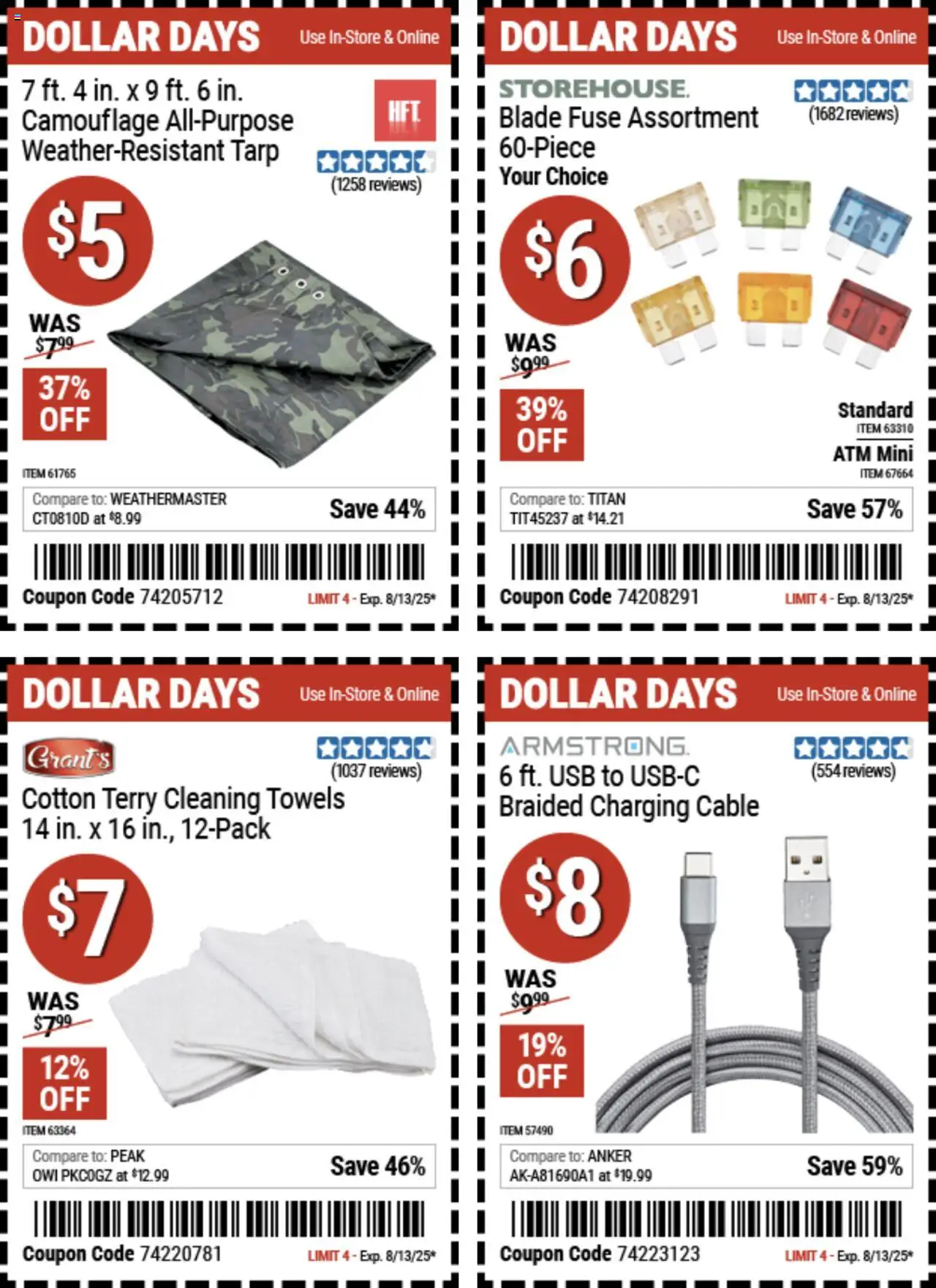 Harbor Freight Dollar Days - valid from 31.07.2025 | Page: 4 | Products: Cable, Usb