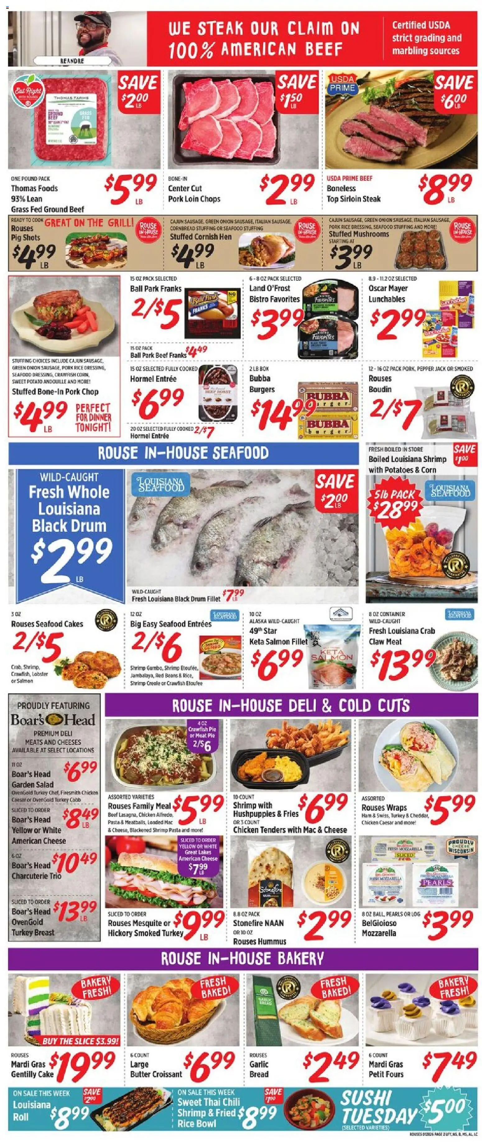 Rouses Weekly Ad - AL - valid from 28.01.2026 | Page: 6 | Products: Ham, Pork, Rice, Beef
