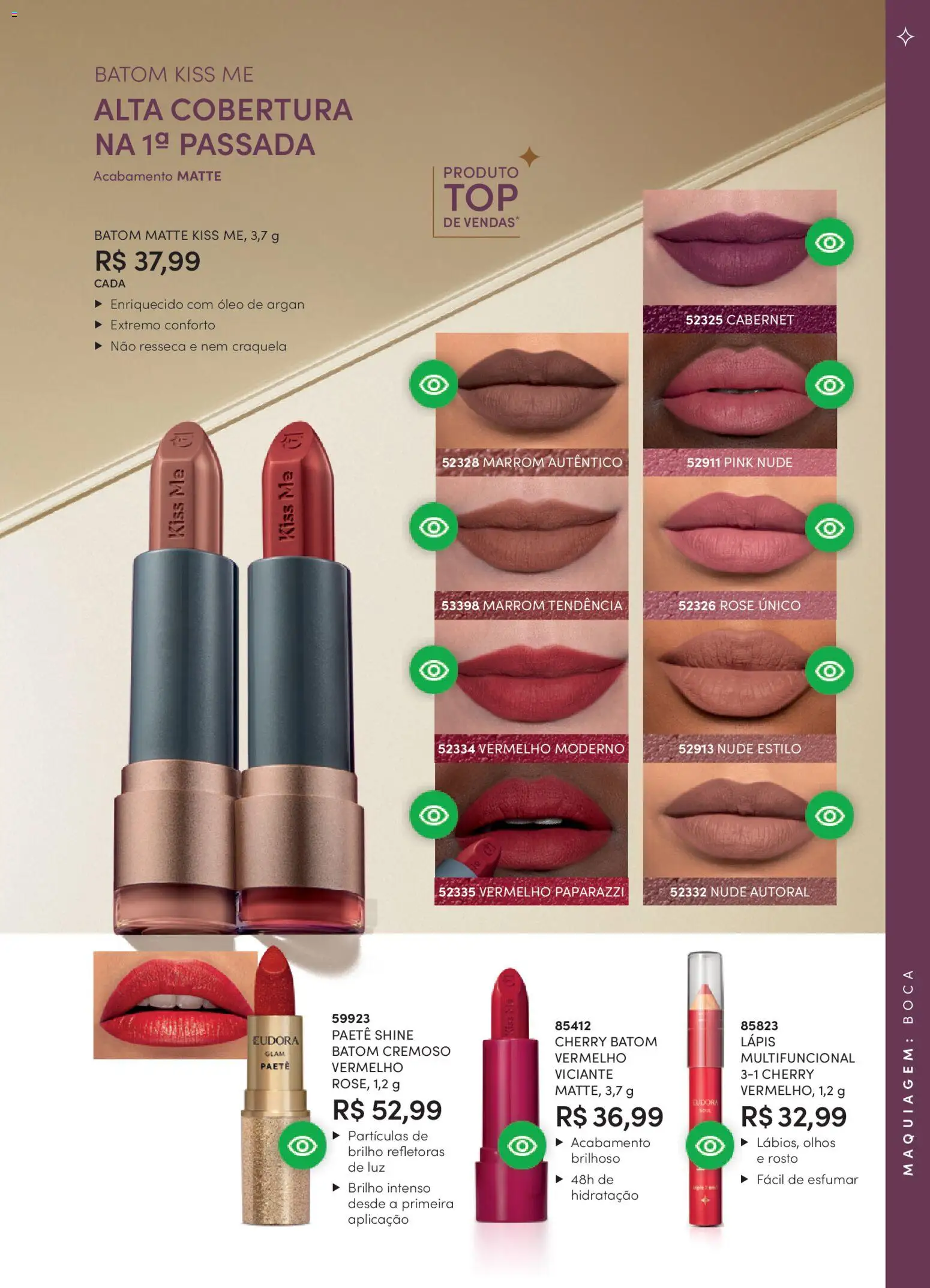 Eudora Folheto - válido de 19.02.2026 | Página: 51 | Produtos: Batom, Multifuncional, Lápis, Óleo