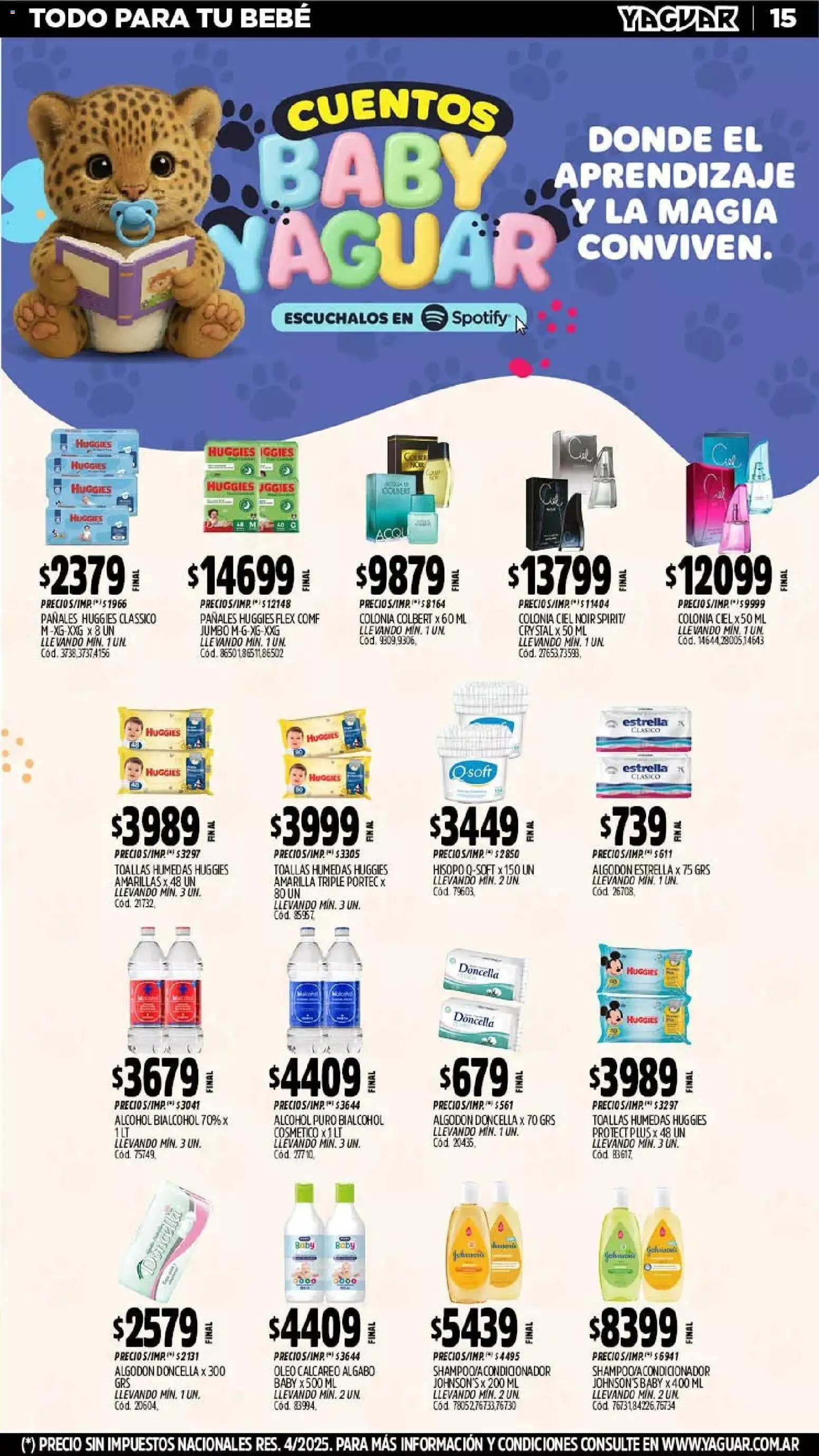 Yaguar - Oferta Semanal Neuquen │ válido desde el 26.01.2026 | Página: 15 | Productos: Algodón, Toallas, Pañales