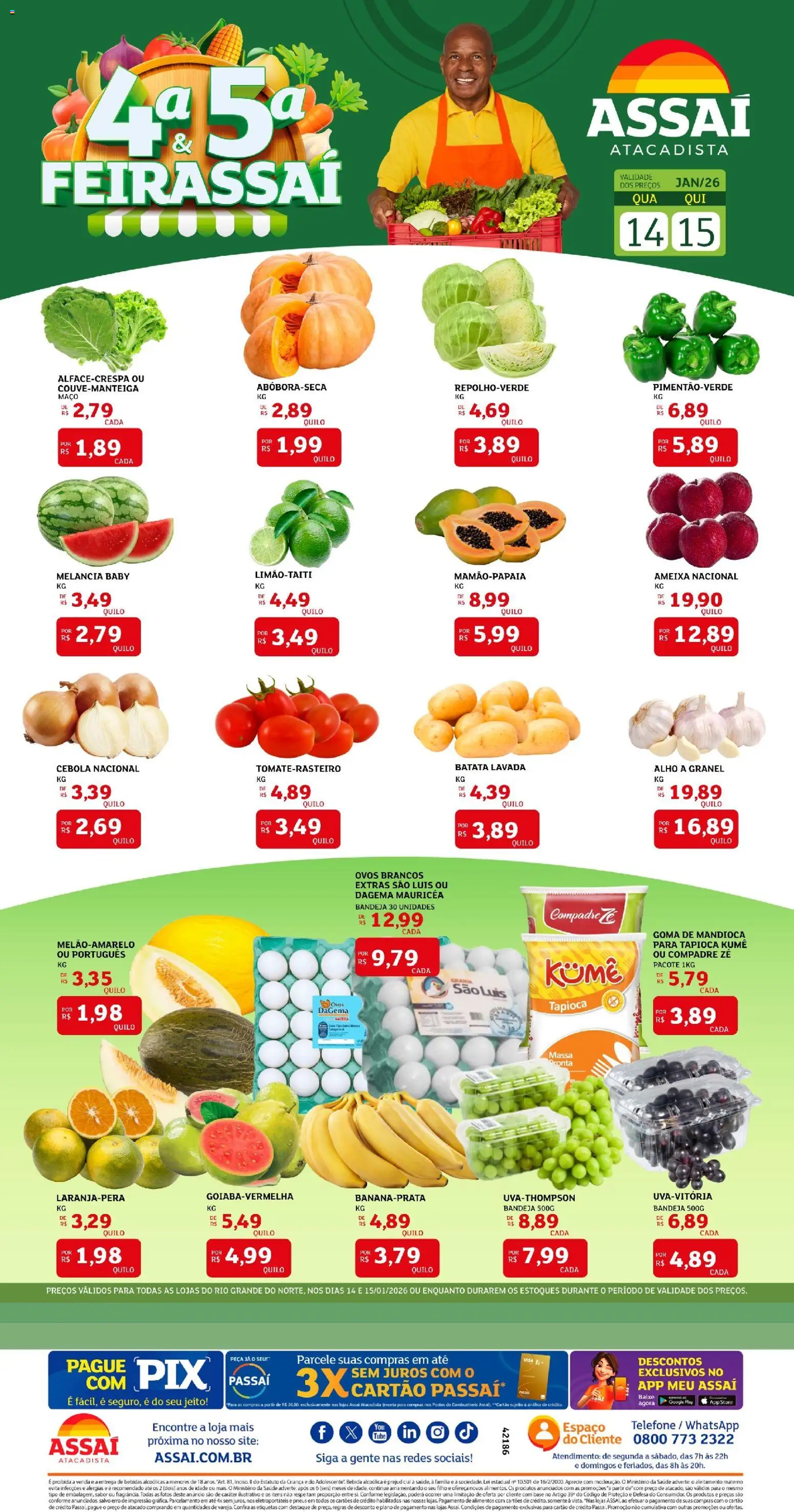 Assaí Atacadista Folheto - válido de 14.01.2026 | Página: 1 | Produtos: Ovos, Base, Massa, Bandeja