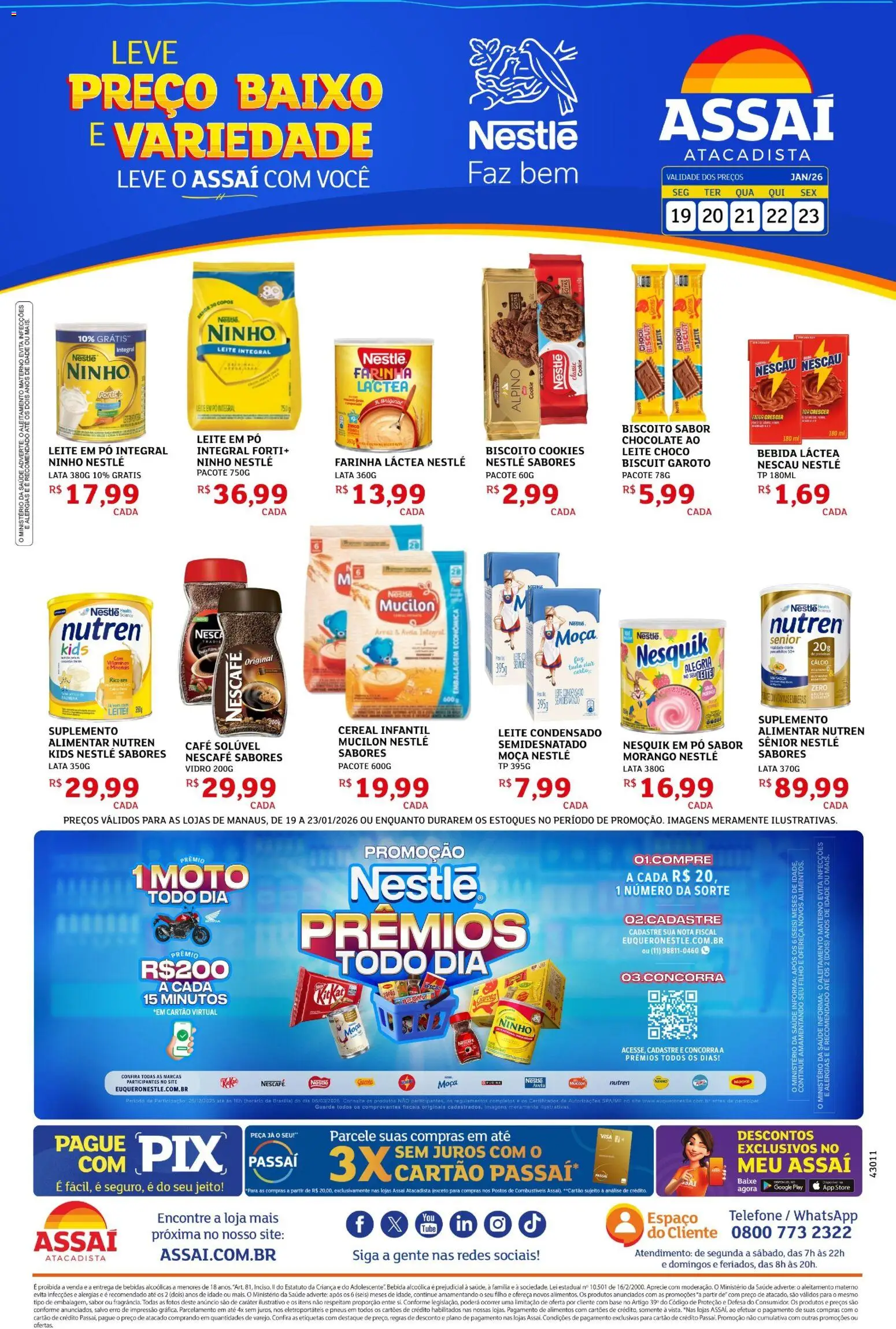 Assaí Atacadista Folheto - válido de 19.01.2026 | Página: 1 | Produtos: Pó, Farinha láctea, Chocolate, Base