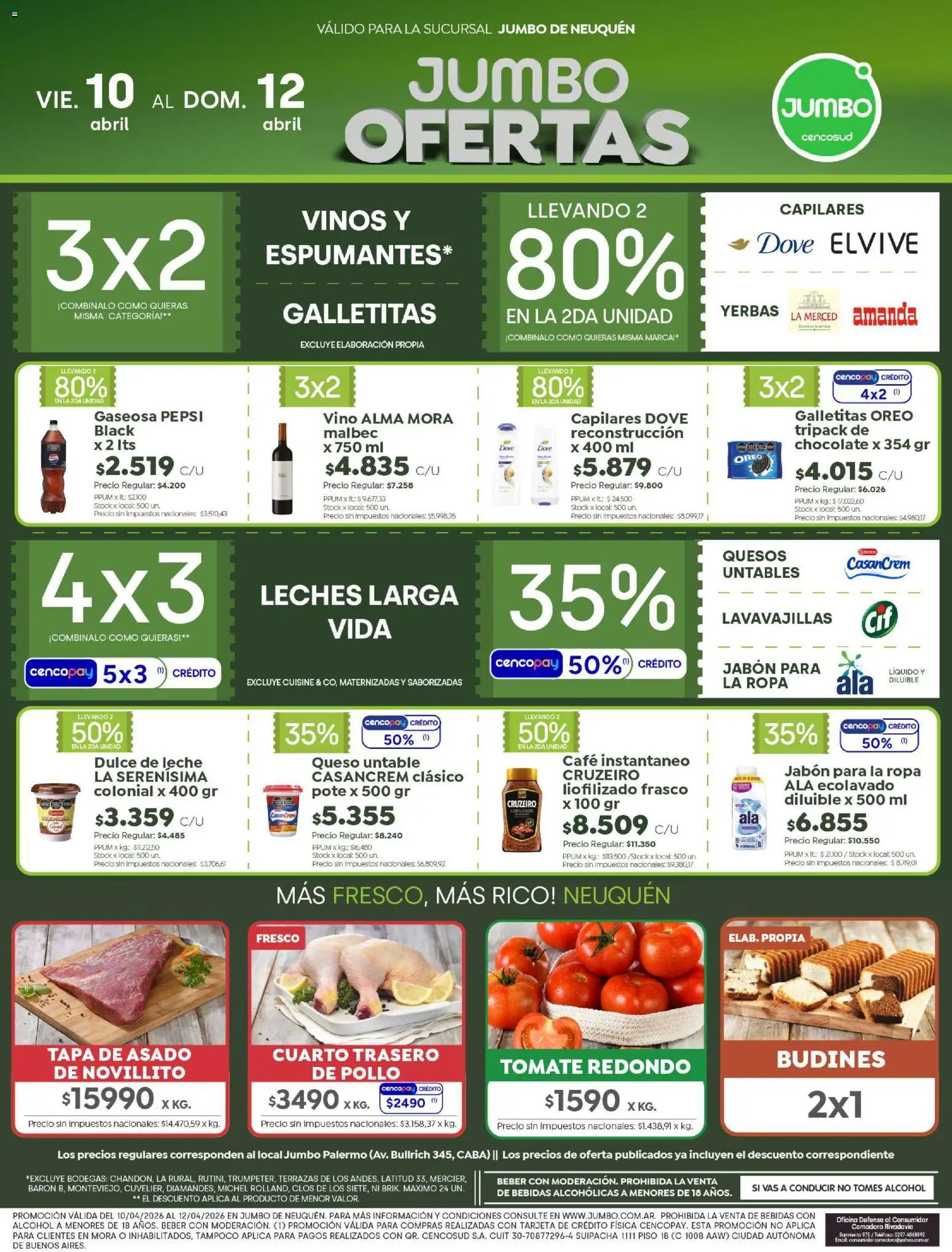 Jumbo - Ofertas | Neuquén │ válido desde el 10.04.2026 | Página: 1 | Productos: Frasco, Ropa, Café, Chocolate