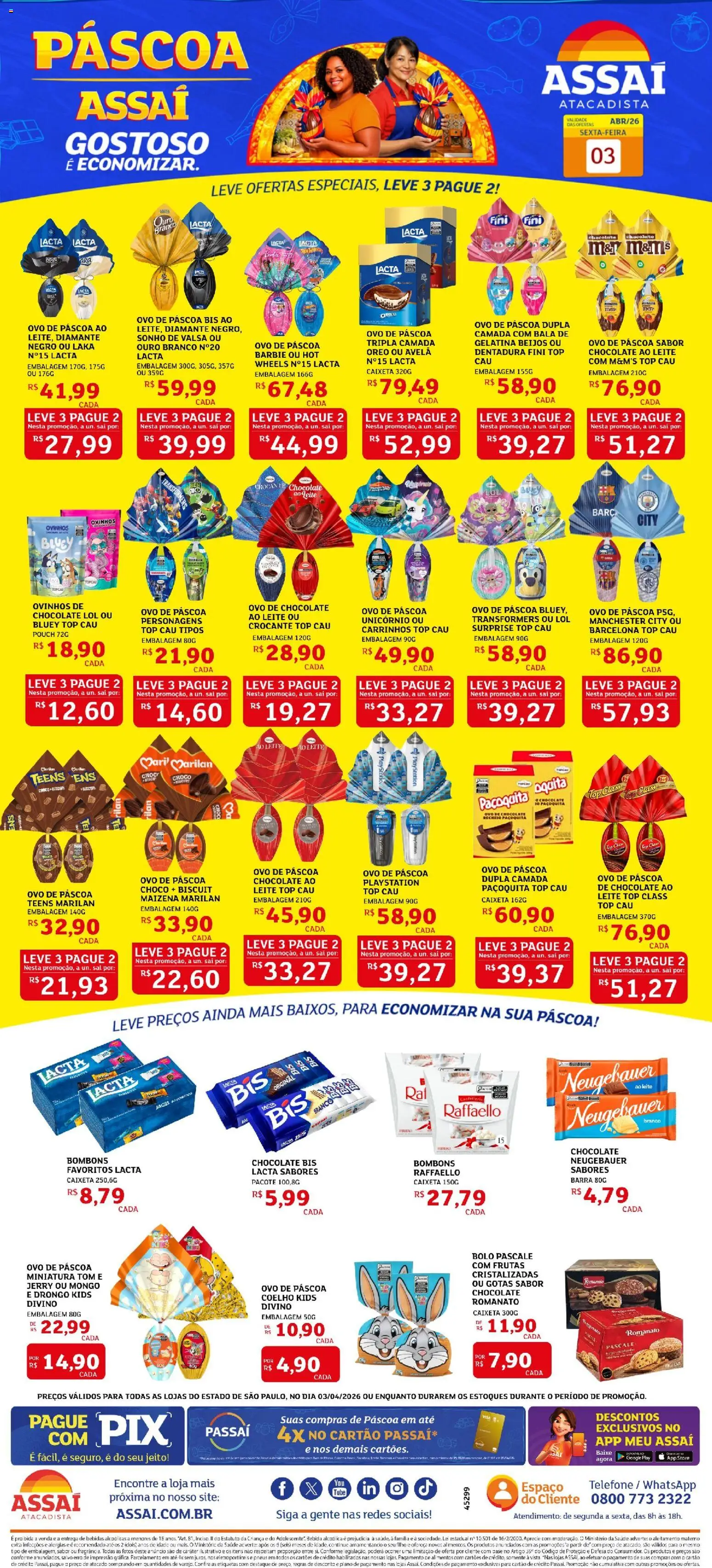 Assaí Atacadista Folheto - válido de 03.04.2026 | Página: 1 | Produtos: Leite, Chocolate, Telefone, Avelã