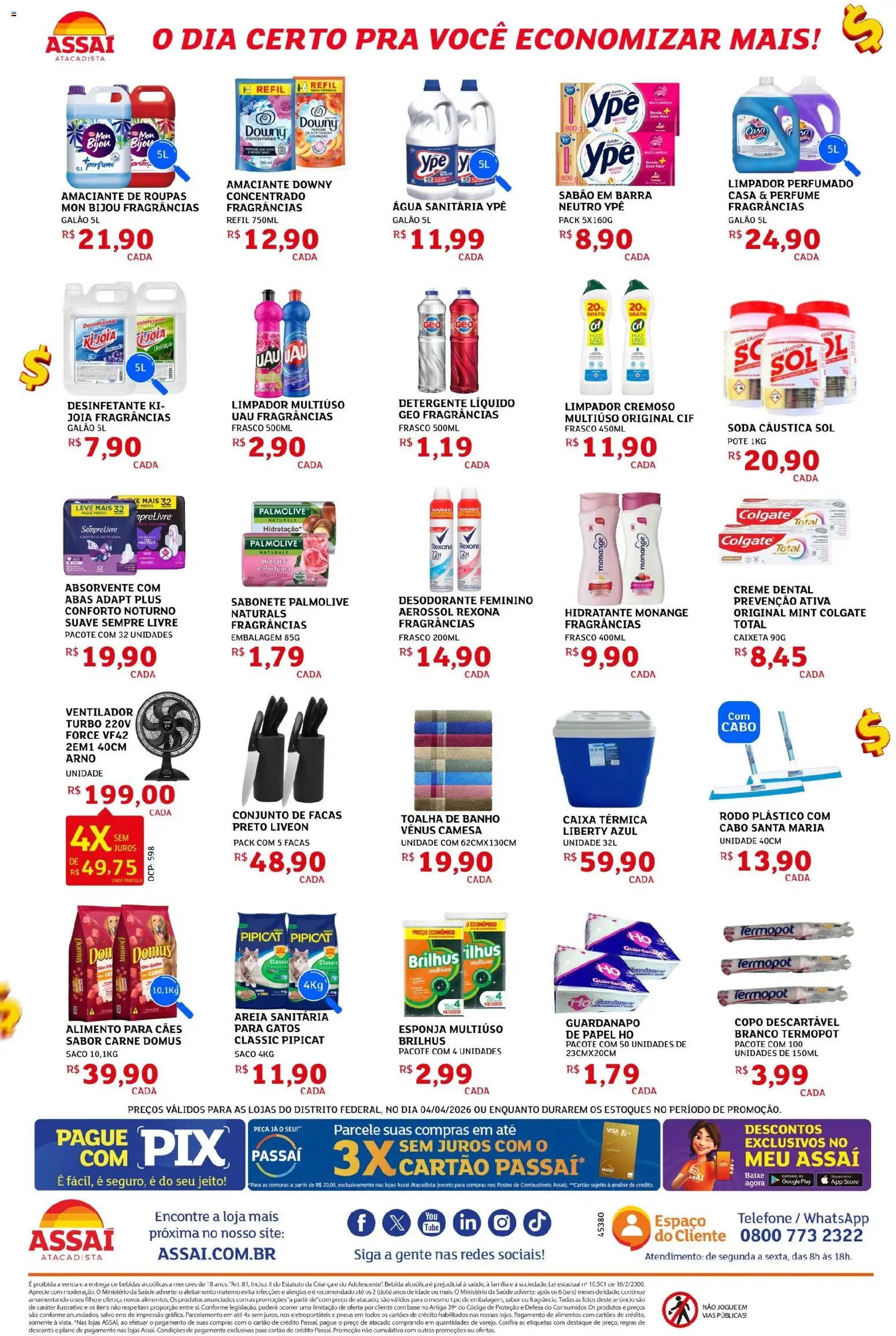 Assaí Atacadista Folheto - válido de 04.04.2026 | Página: 4 | Produtos: Caixa térmica, Areia, Detergente, Pneus