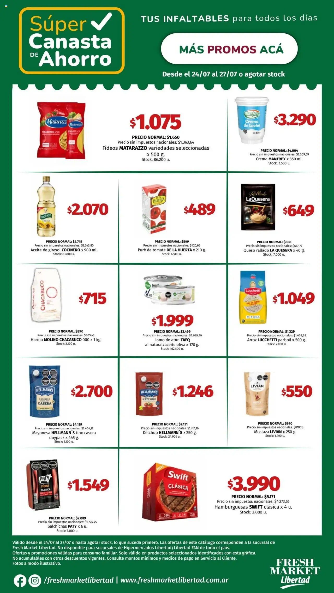 Hipermercado Libertad - Canasta - DOT │ válido desde el 24.07.2025 | Página: 1 | Productos: Crema de leche, Tomate, Arroz, Crema