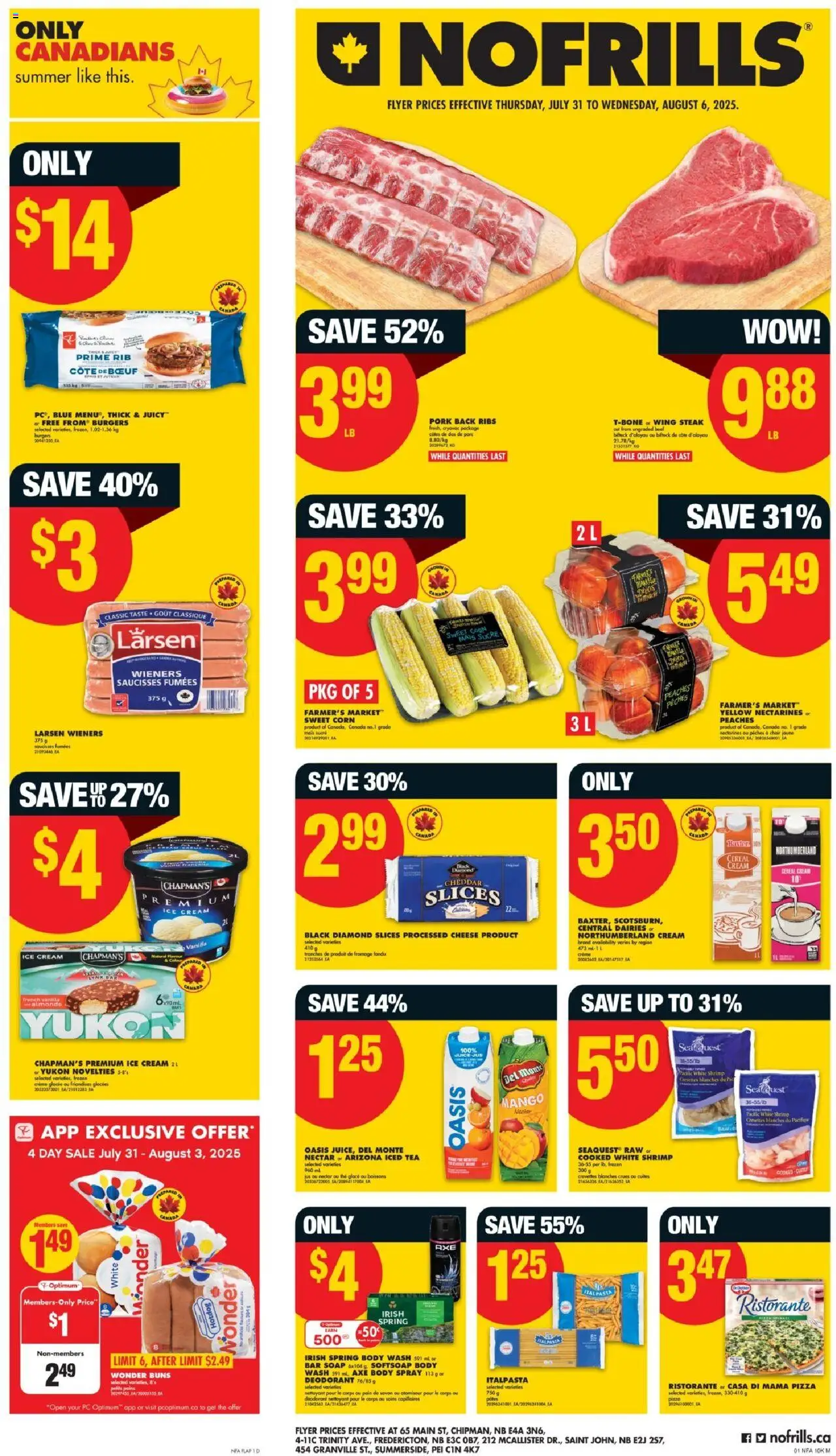 No Frills flyer valid from 31.07.2025 | Page: 1 | Products: Beef, Ice cream, PC, Soap
