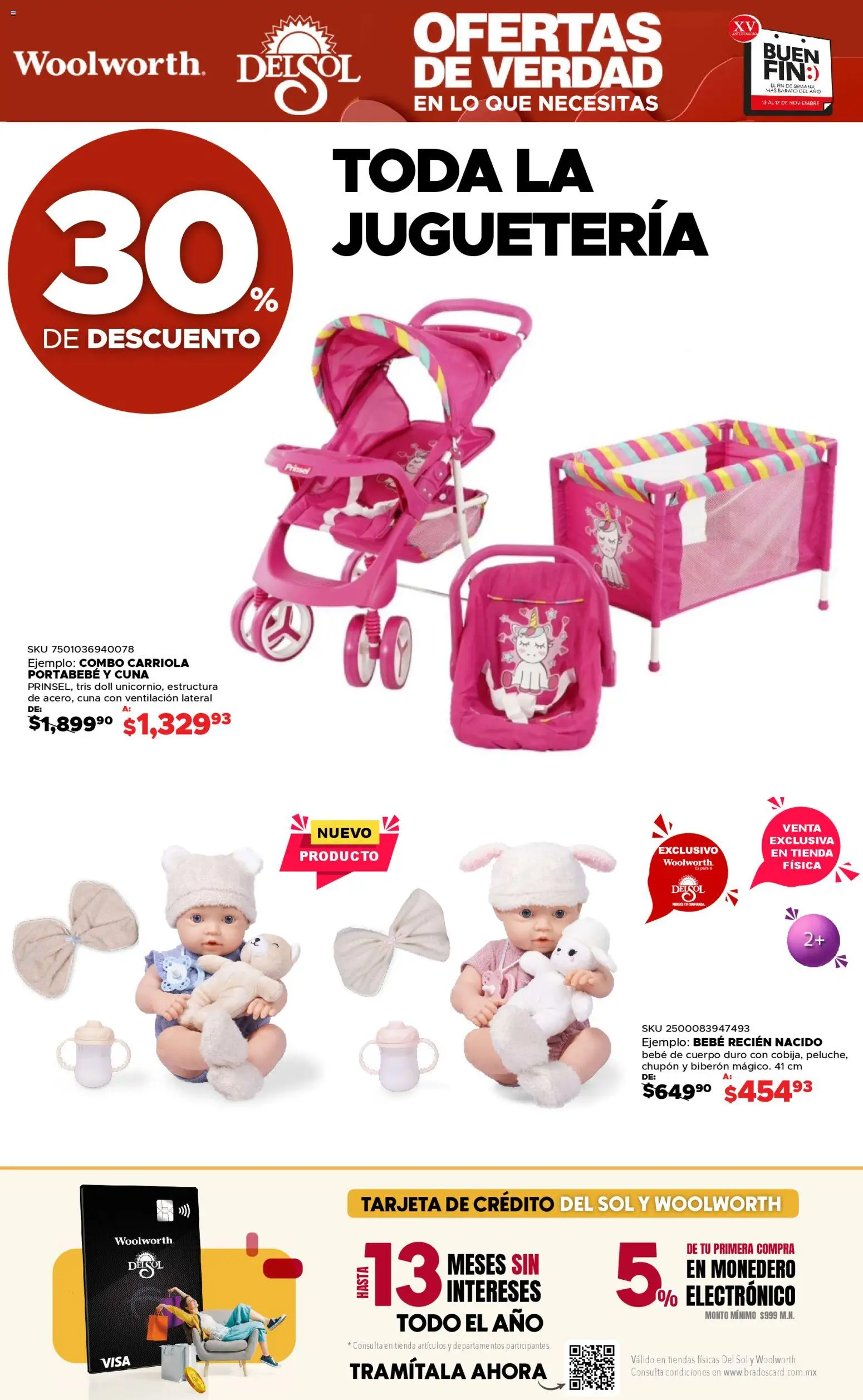 Nuevas ofertas de Del Sol y Woolworth válidas en toda la República Mexicana desde el 13.11.2025. ¡Encuentra las mejores ofertas en Del Sol y Woolworth Buen fin! | Página: 3 | Productos: Carriola, Biberón, Monedero, Cuna