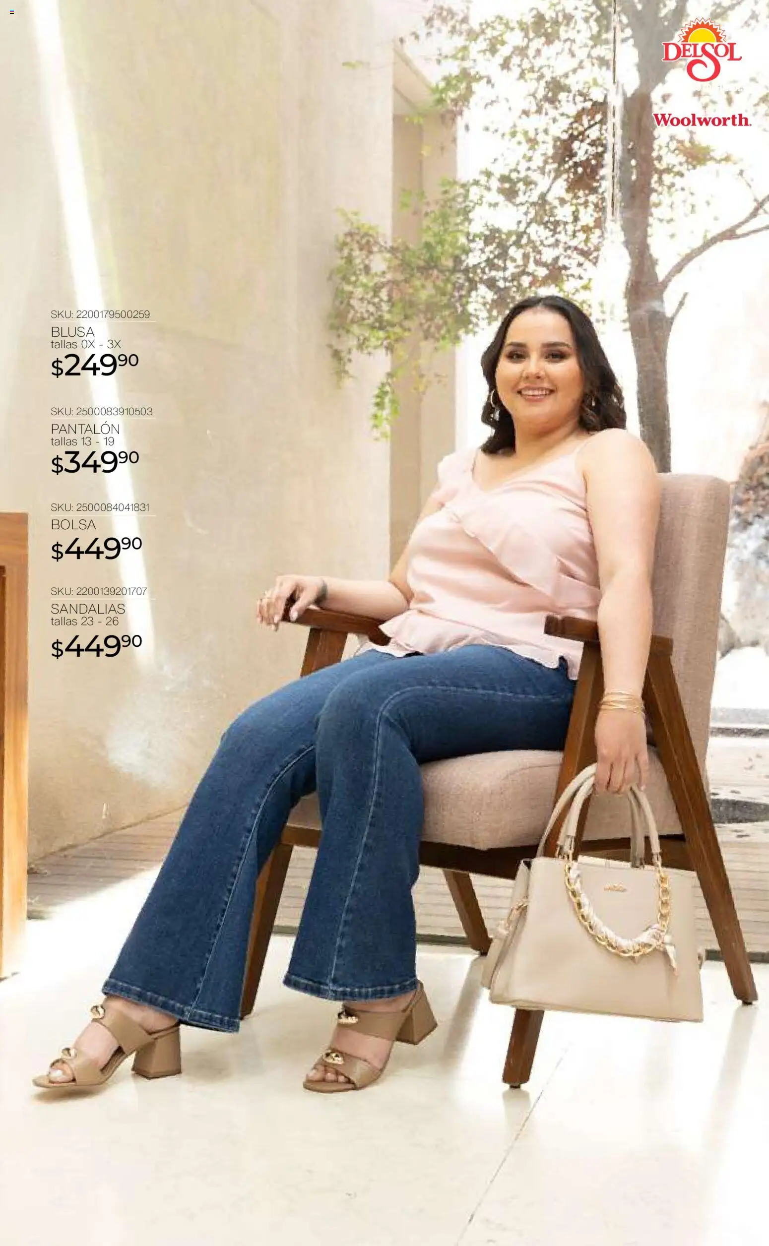 Nuevas ofertas de Del Sol y Woolworth válidas en toda la República Mexicana desde el 16.04.2026. ¡Encuentra las mejores ofertas en Del Sol y Woolworth katalog Moda para Mamá ! | Página: 5 | Productos: Blusa, Bolsa, Sandalias