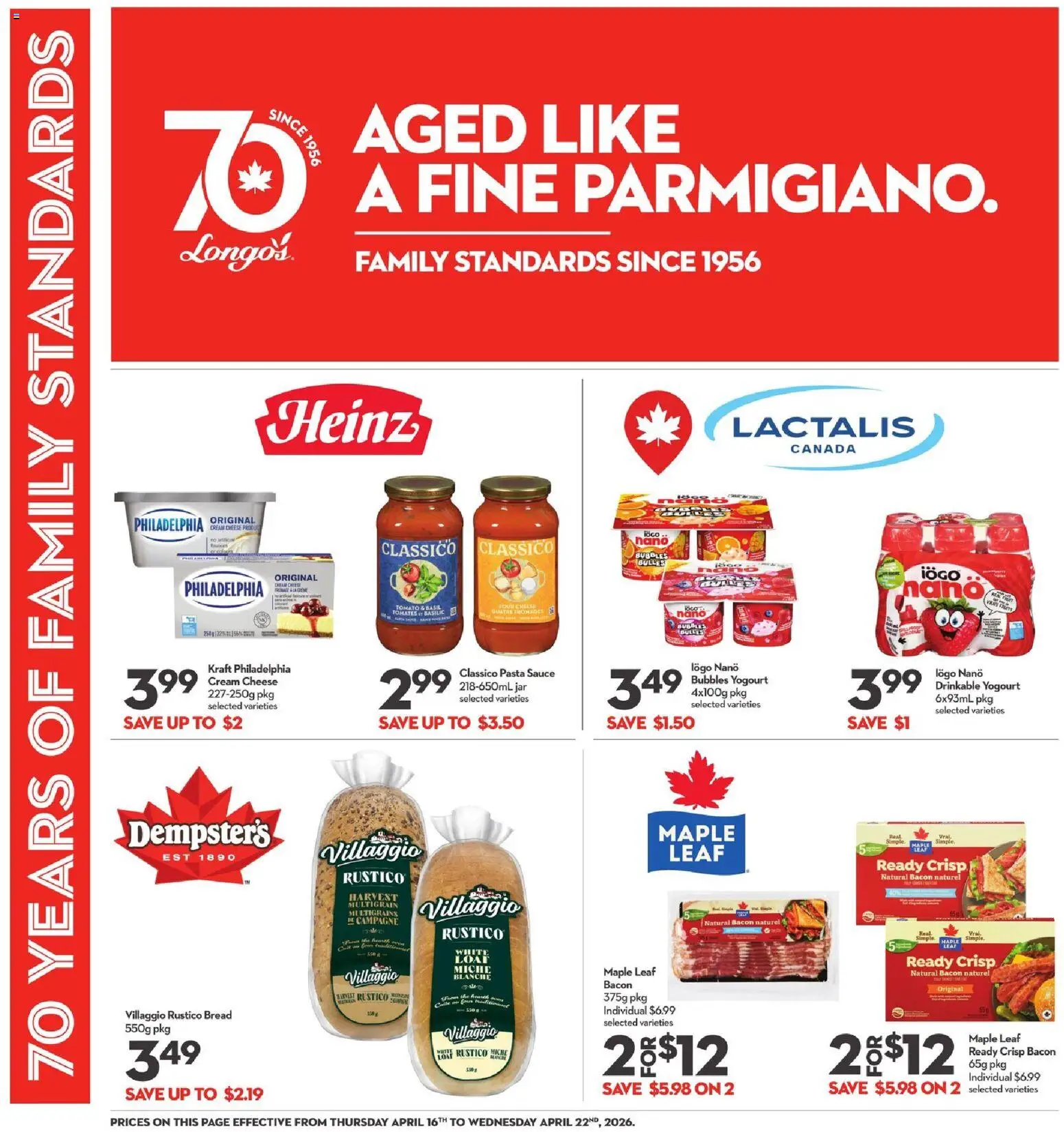 Longo's flyer valid from 16.04.2026 | Page: 6 | Products: Pasta, Cream, Cheese, Wine