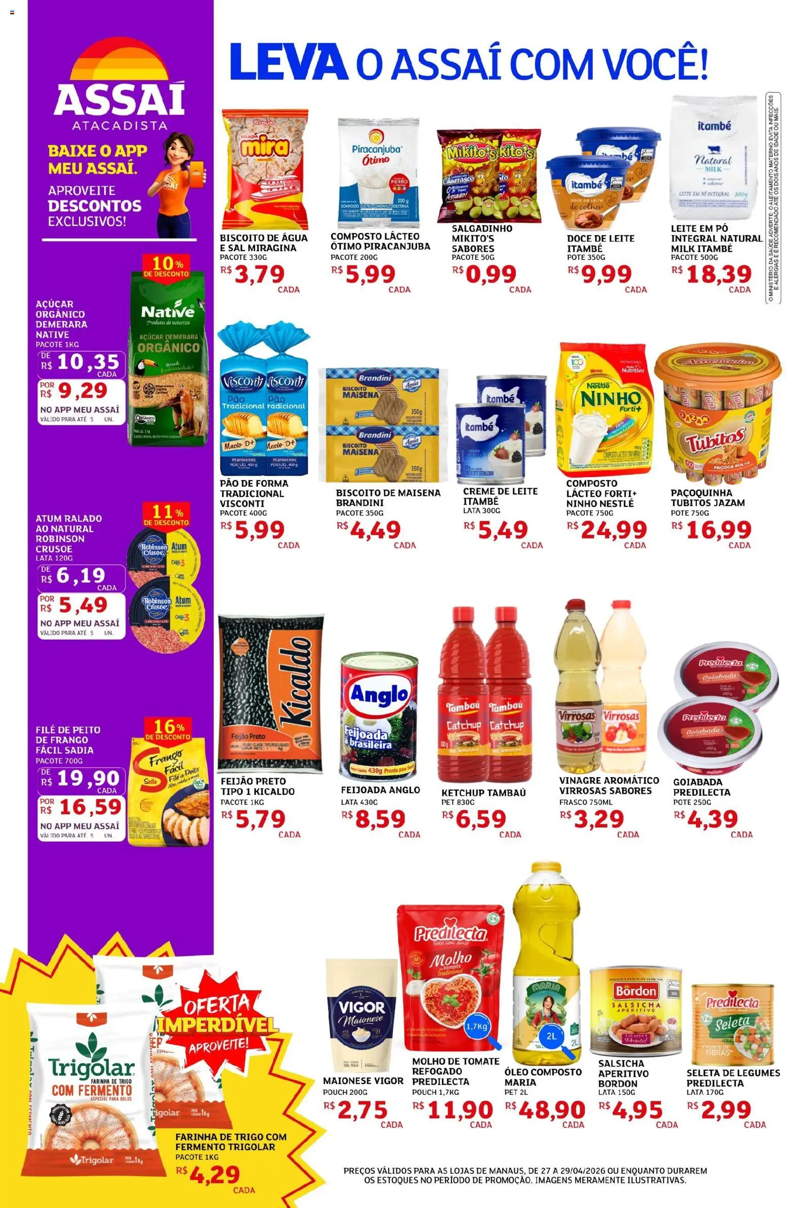 Assaí Atacadista Folheto - válido de 27.04.2026 | Página: 2 | Produtos: Molho de tomate, Açúcar demerara, Maionese, Atum