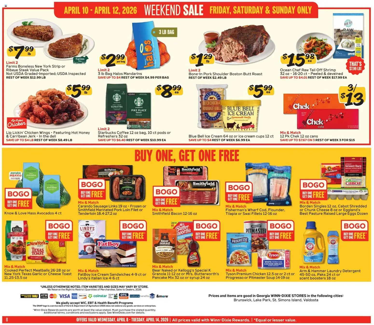 Winn Dixie Weekly Ad - valid from 08.04.2026 | Page: 8 | Products: Hammer, Cheese, Ice cream, Bag