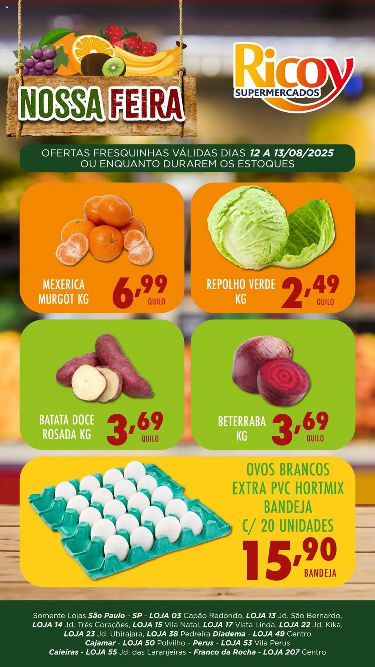 Ricoy Folheto - válido de 12.08.2025 | Página: 2 | Produtos: Mexerica, Repolho, Ovos, Bandeja