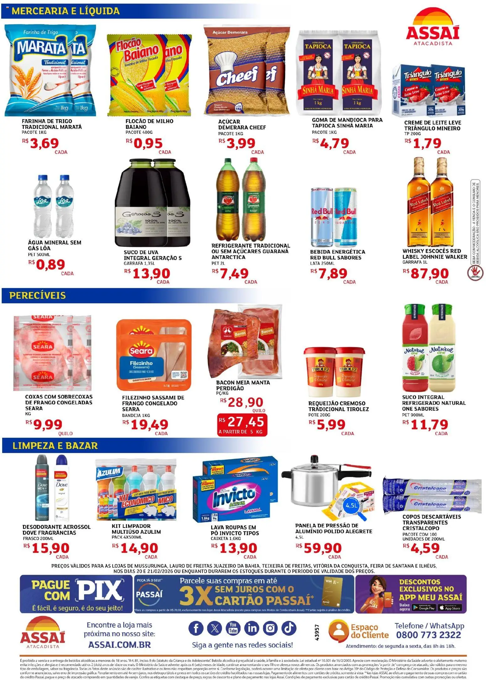 Assaí Atacadista Folheto - válido de 20.02.2026 | Página: 2 | Produtos: Açúcar demerara, Panela de pressão, Leite, Bandeja
