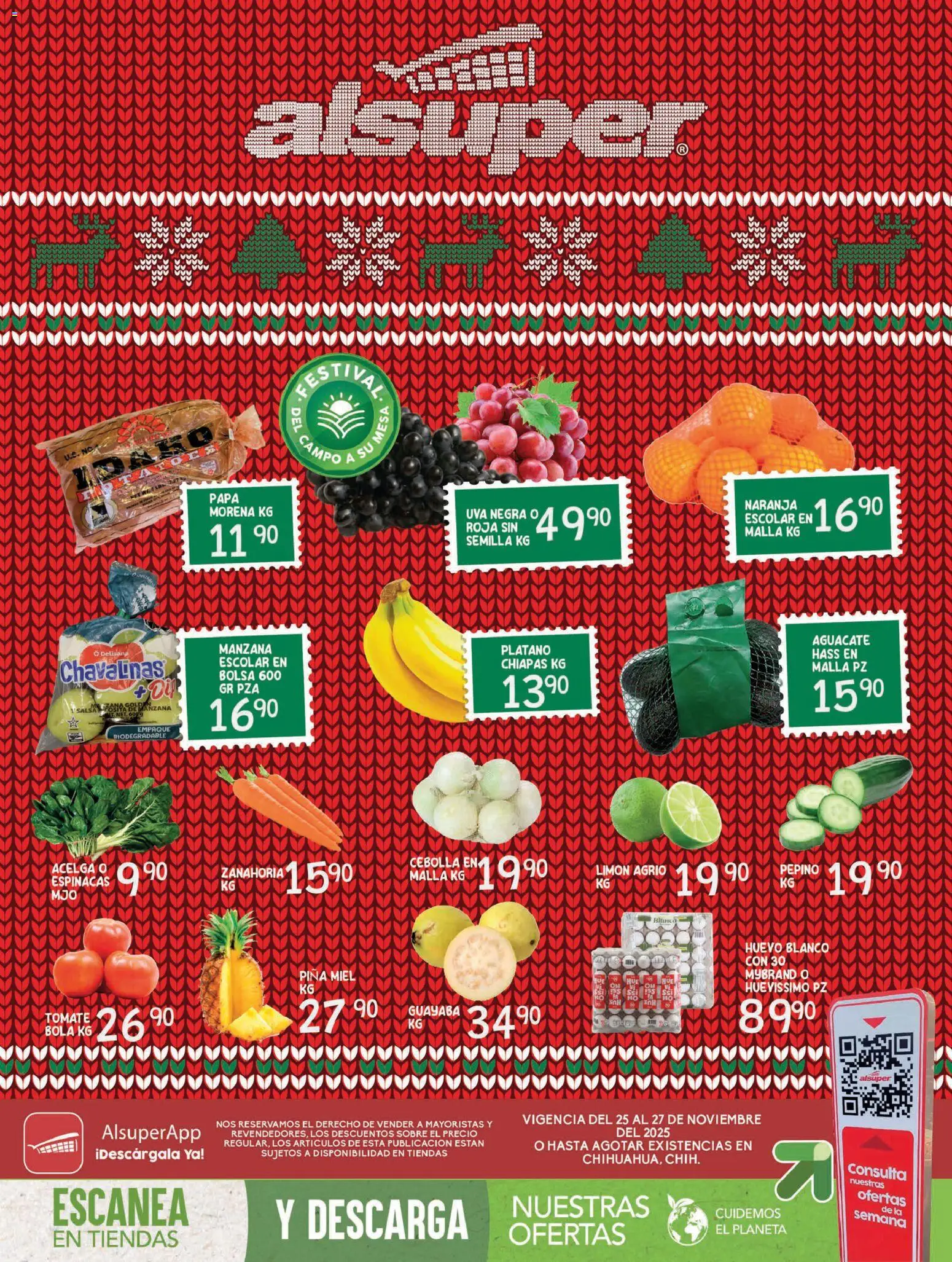 Nuevas ofertas de Alsuper válidas en toda la República Mexicana desde el 25.11.2025. ¡Encuentra las mejores ofertas en Alsuper folleto Chihuahua Capital! | Página: 1 | Productos: Cebolla, Papa, Manzana, Aguacate