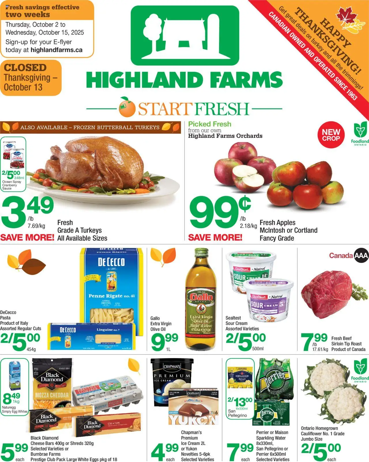 Highland Farms flyer valid from 02.10.2025 | Page: 1 | Products: Beef, Cream, Cheese, Apples