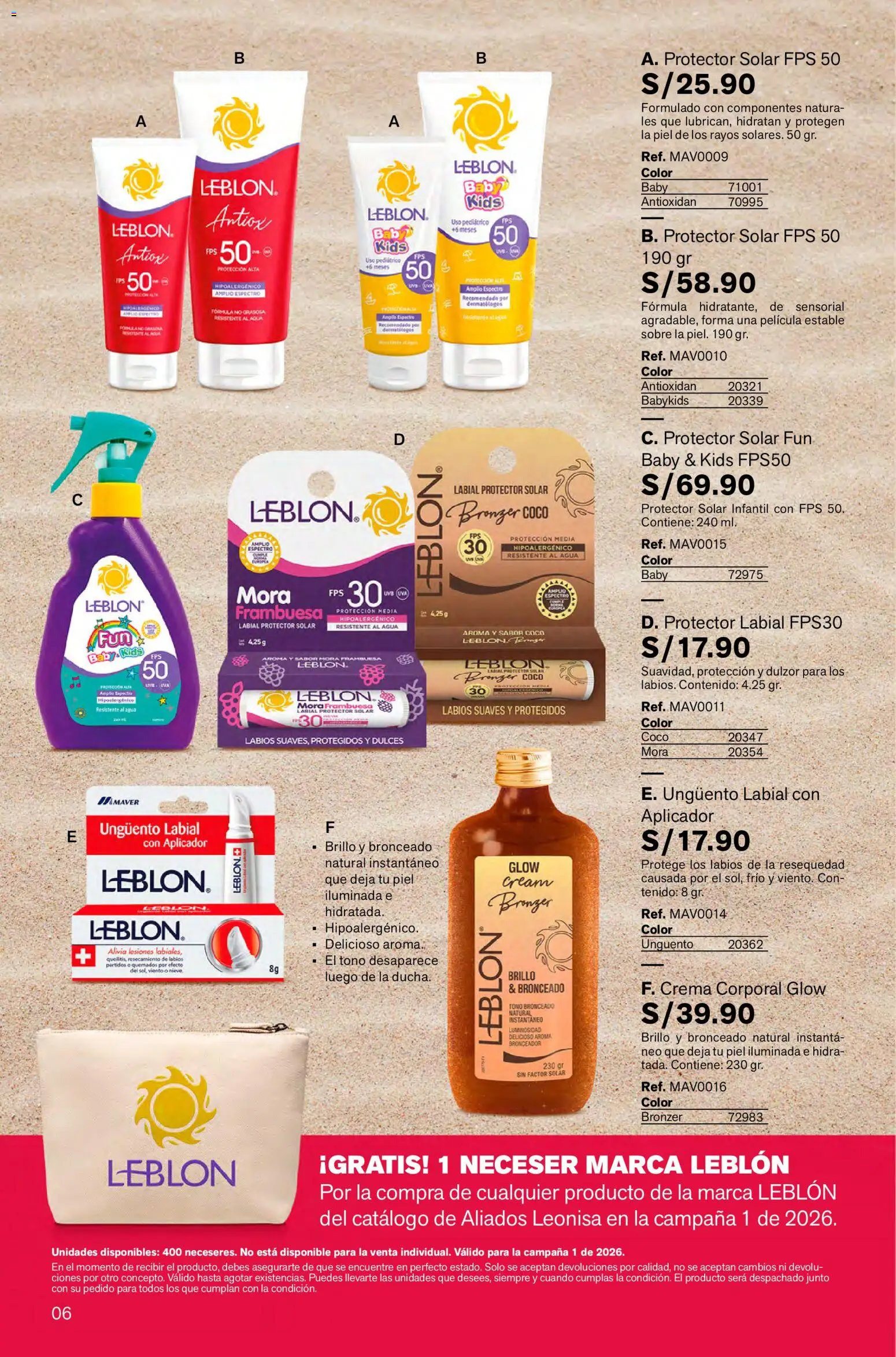 Catálogo Leonisa válido desde 26.12.2025 | Página: 6 | Productos: Protector solar, Crema, Bronceador