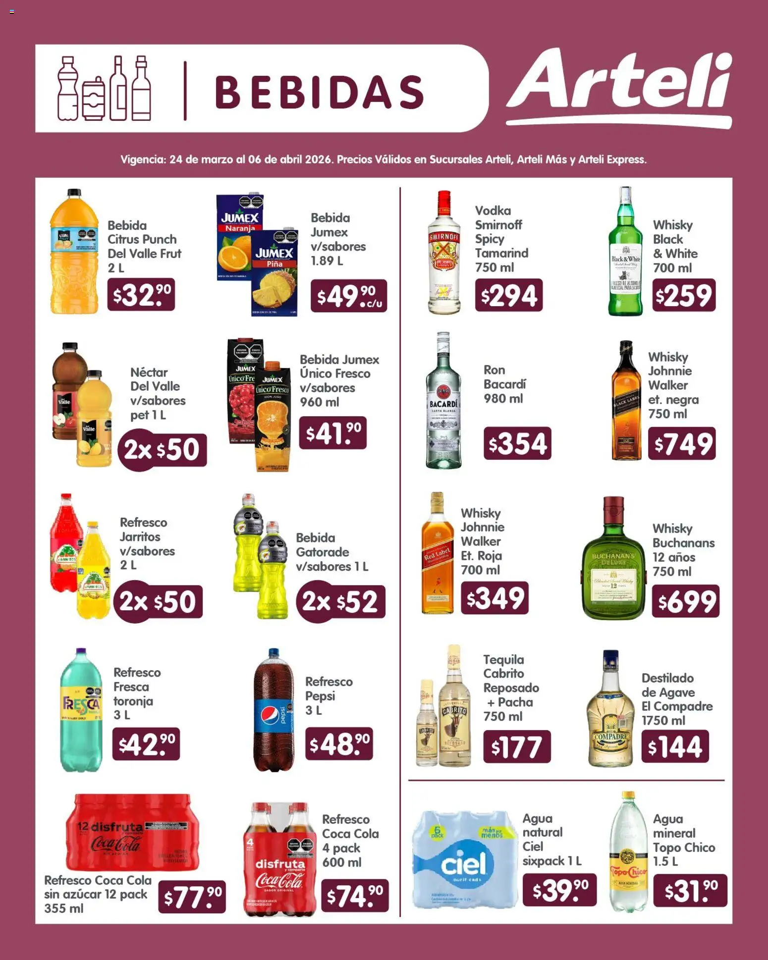Nuevas ofertas de Arteli válidas en toda la República Mexicana desde el 24.03.2026. ¡Encuentra las mejores ofertas en Arteli folleto Quincenal! | Página: 7 | Productos: Azúcar, Agua, Piña, Vodka