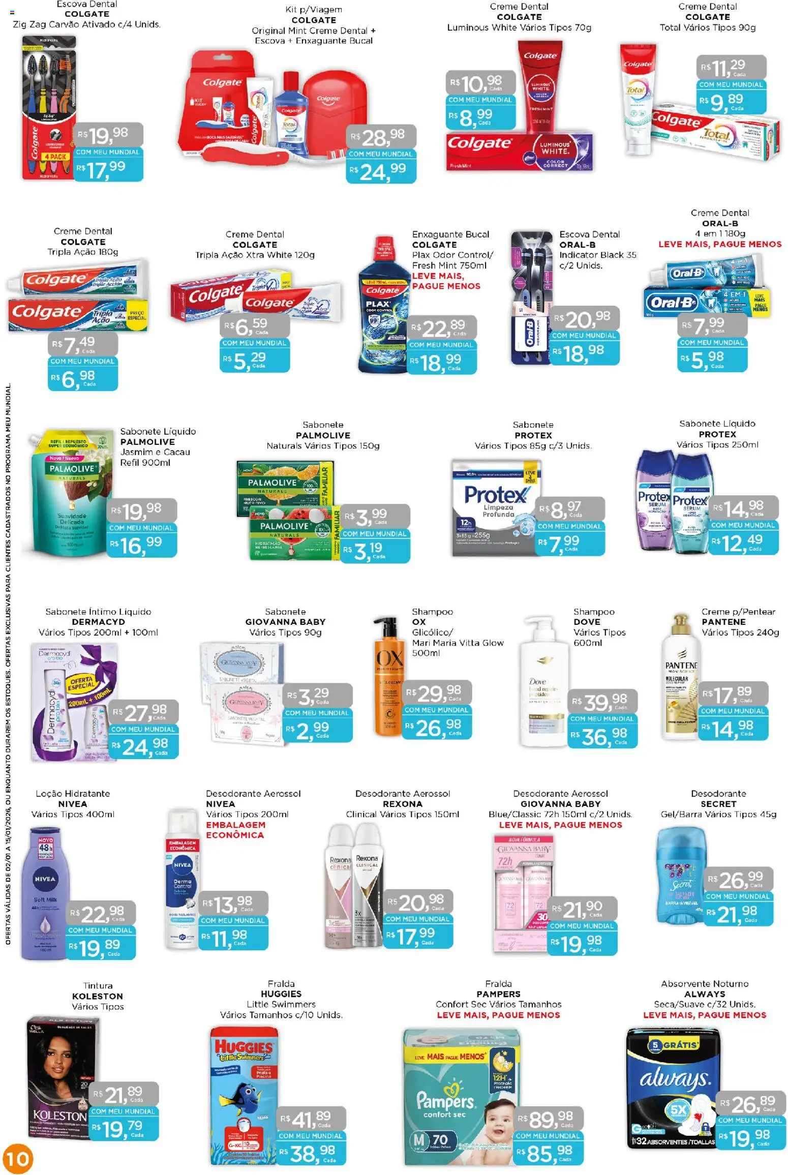 Mundial Folheto - válido de 02.01.2026 | Página: 10 | Produtos: Creme, Dove, Creme dental, Absorvente