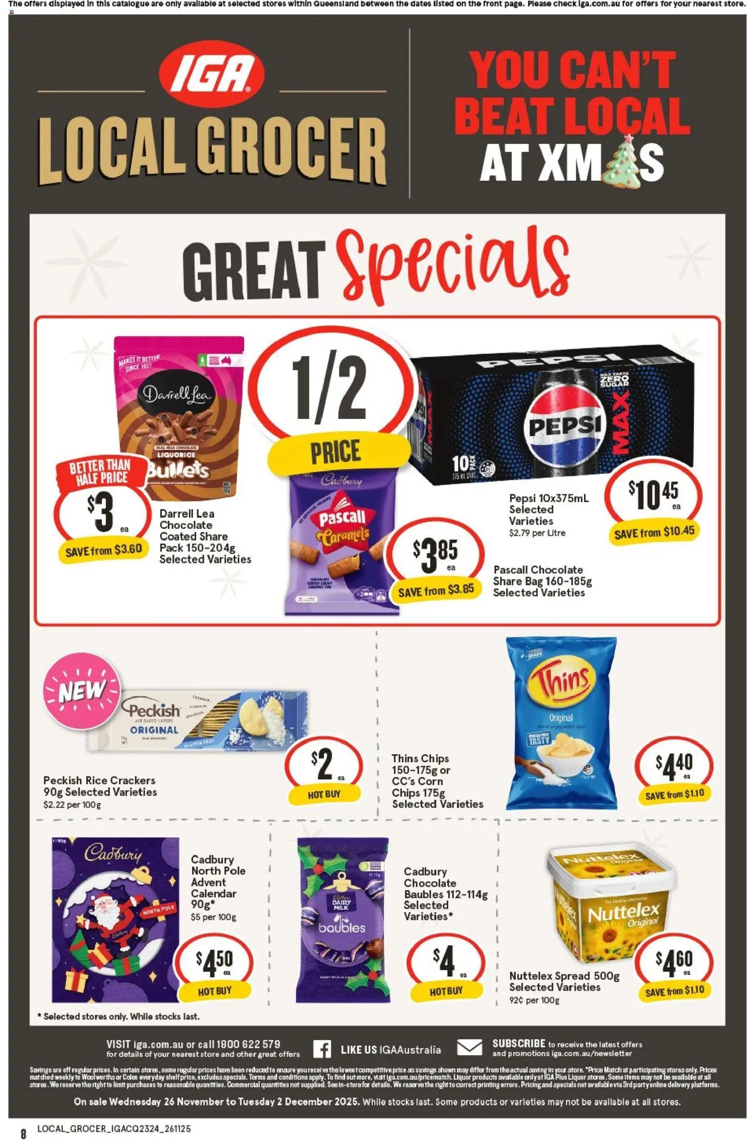 IGA catalogue - valid from 26.11.2025 | Page: 8 | Products: Crackers, Chocolate, Rice, Chips