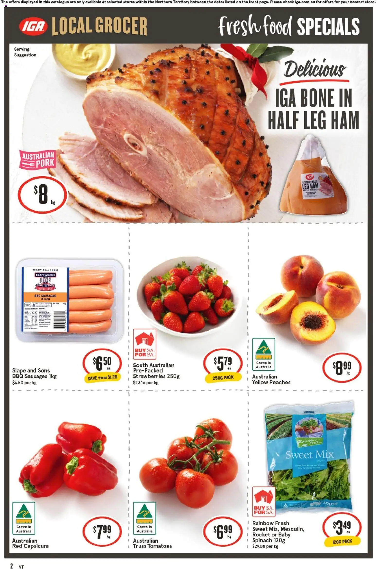 IGA catalogue - valid from 19.11.2025 | Page: 3 | Products: Capsicum, Ham, Tomatoes, Spinach