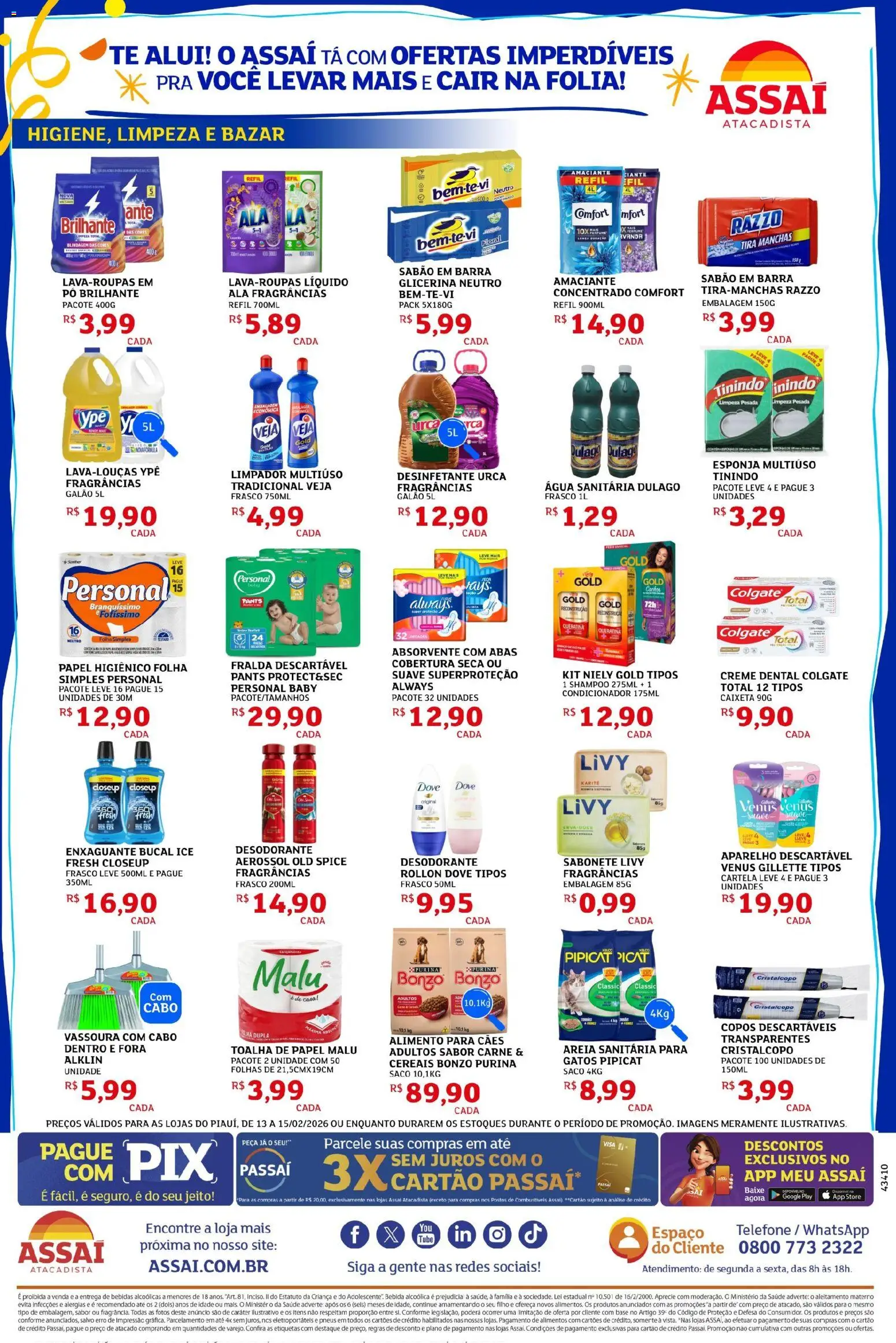 Assaí Atacadista Folheto - válido de 13.02.2026 | Página: 4 | Produtos: Sabão em barra, Areia, Creme dental, Desinfetante