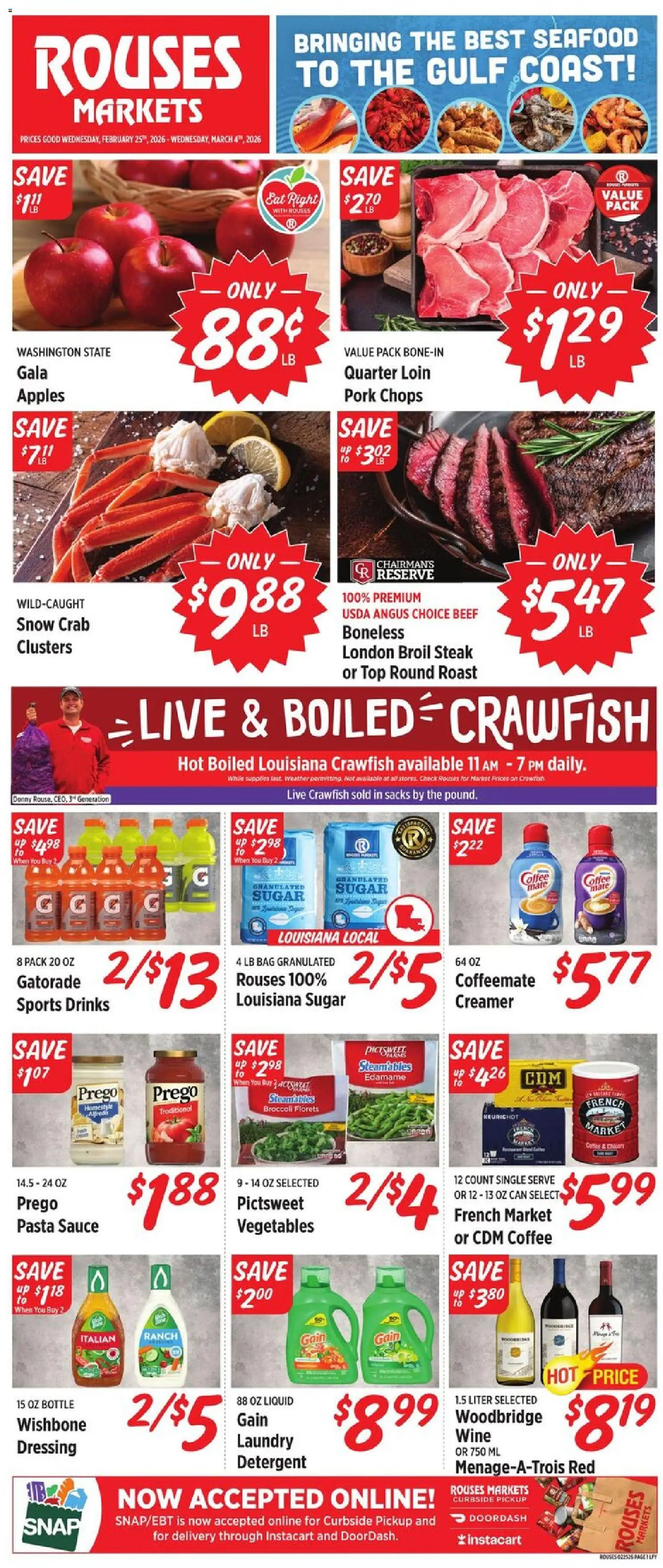Rouses Weekly Ad - LA - valid from 25.02.2026 | Page: 2 | Products: Wine, Apples, Detergent, Sauce