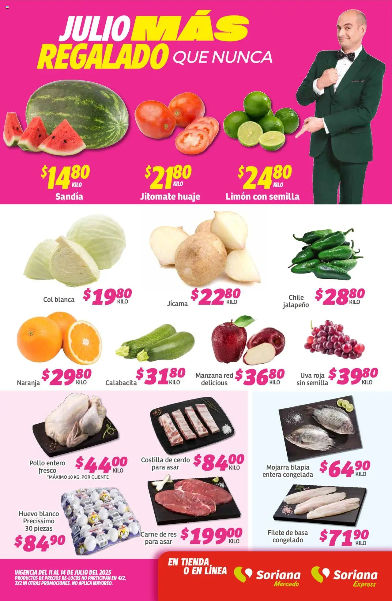 Nuevas ofertas de Soriana válidas en toda la República Mexicana desde el 11.07.2025. ¡Encuentra las mejores ofertas en Soriana - Fin de Semana Mercado: Ver, Tab, Chis, Camp, Yuc y Q. Roo! | Página: 1 | Productos: Manzana, Huevo, Col, Res