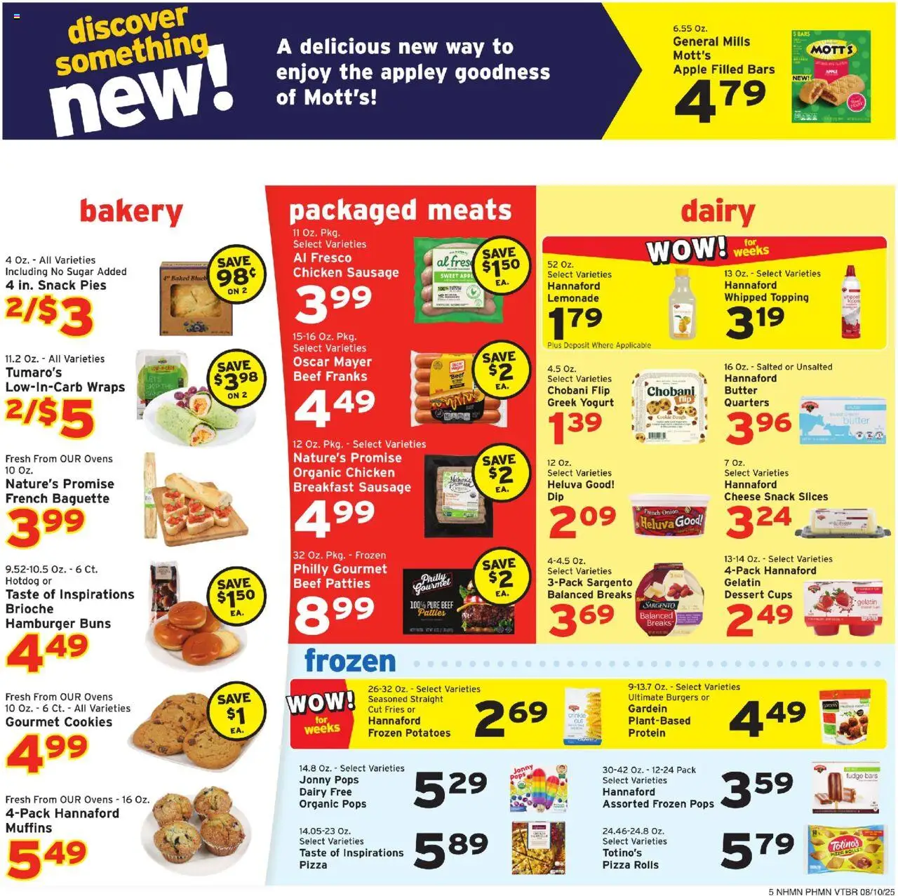 Hannaford Weekly Ad - valid from 10.08.2025 | Page: 5 | Products: Yogurt, Pizza, Potatoes, Sausage