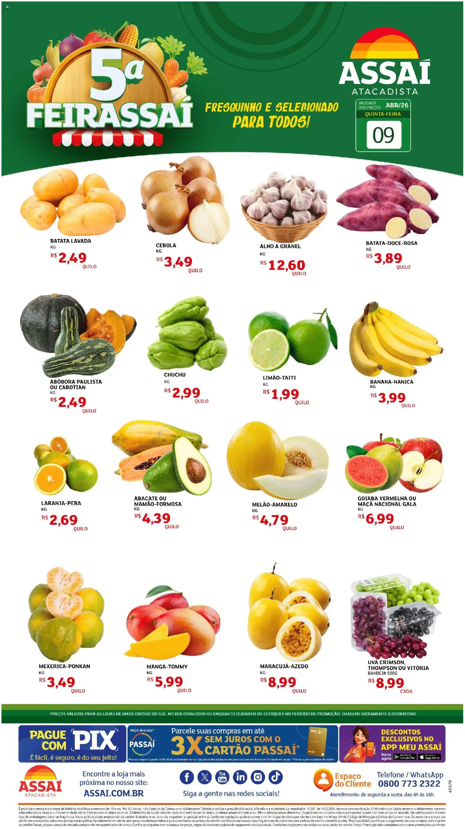 Assaí Atacadista Folheto - válido de 09.04.2026 | Página: 1 | Produtos: Bebida, Bandeja, Batata, Telefone