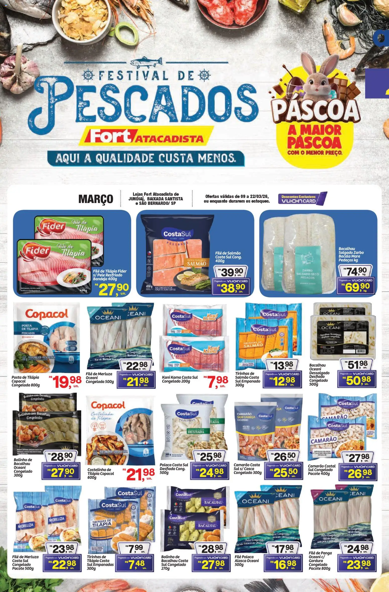 Fort Atacadista Folheto - válido de 09.03.2026 | Página: 1 | Produtos: Bacalhau, Camarão, Tilápia, Filé de tilápia